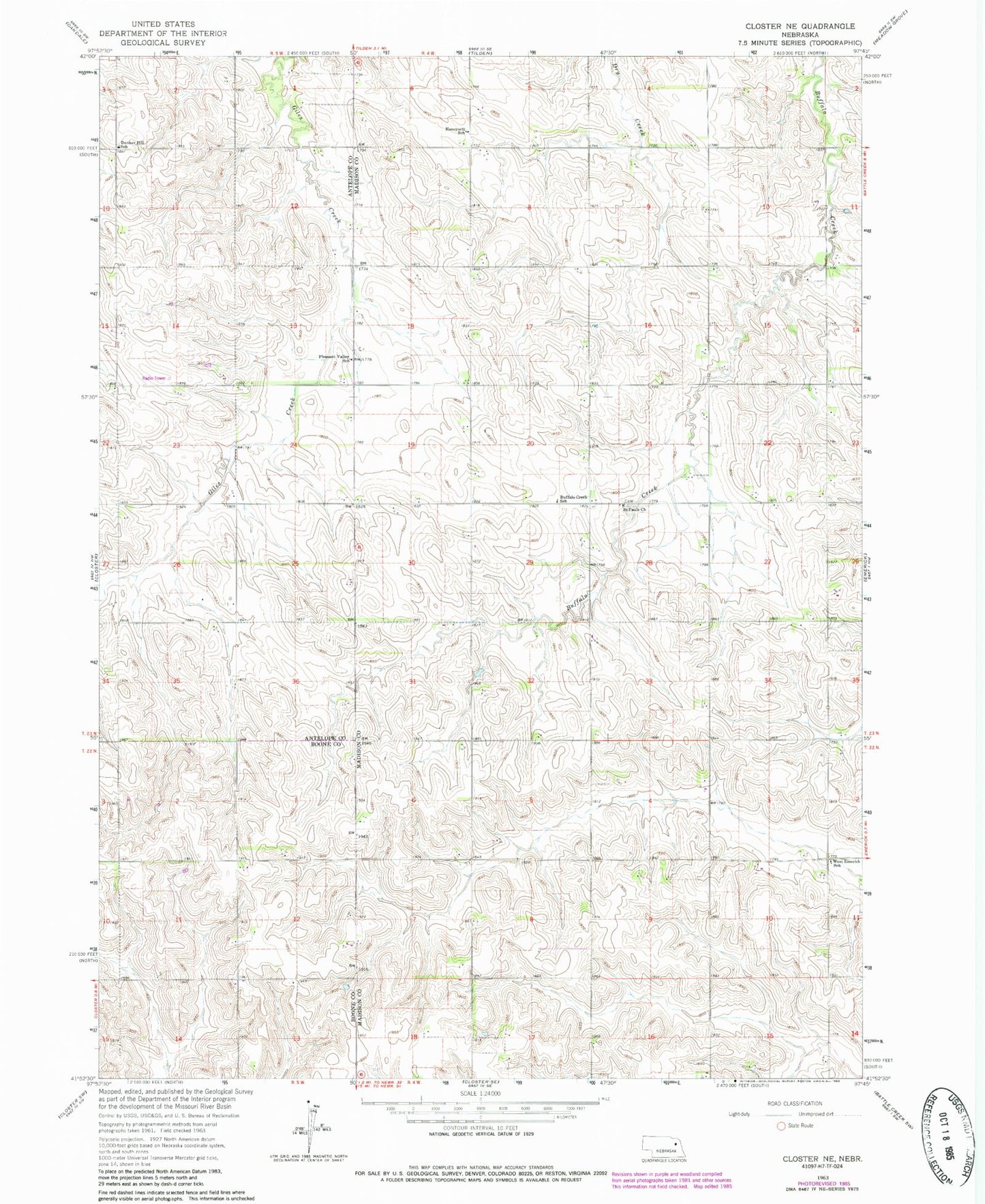 Classic USGS Closter NE Nebraska 7.5'x7.5' Topo Map Image