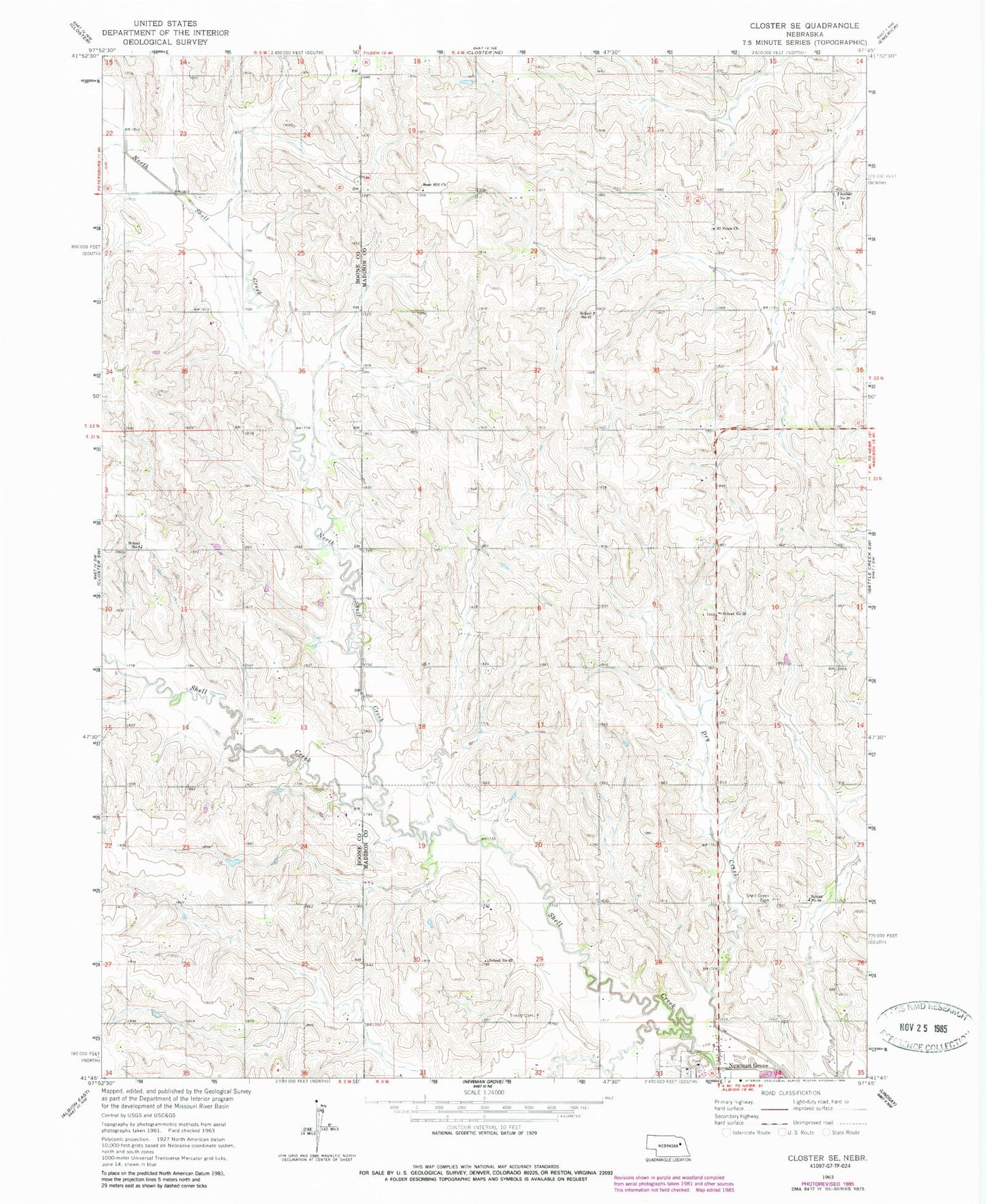 Classic USGS Closter SE Nebraska 7.5'x7.5' Topo Map Image