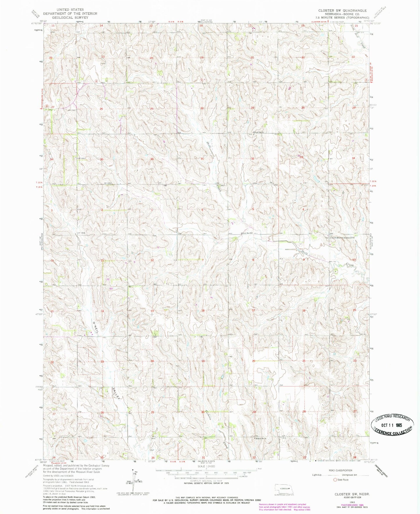 Classic USGS Closter SW Nebraska 7.5'x7.5' Topo Map Image