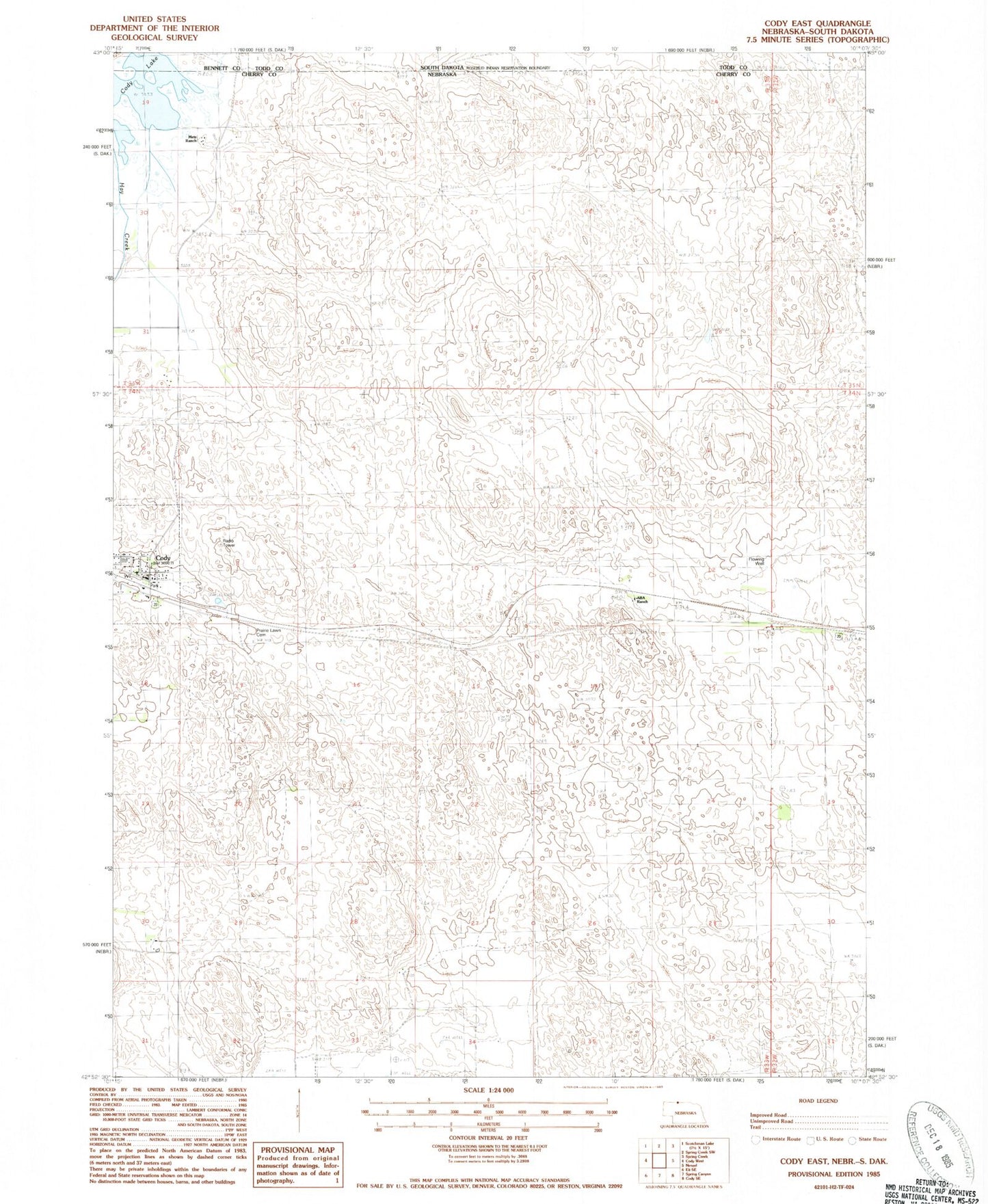 Classic USGS Cody East Nebraska 7.5'x7.5' Topo Map Image