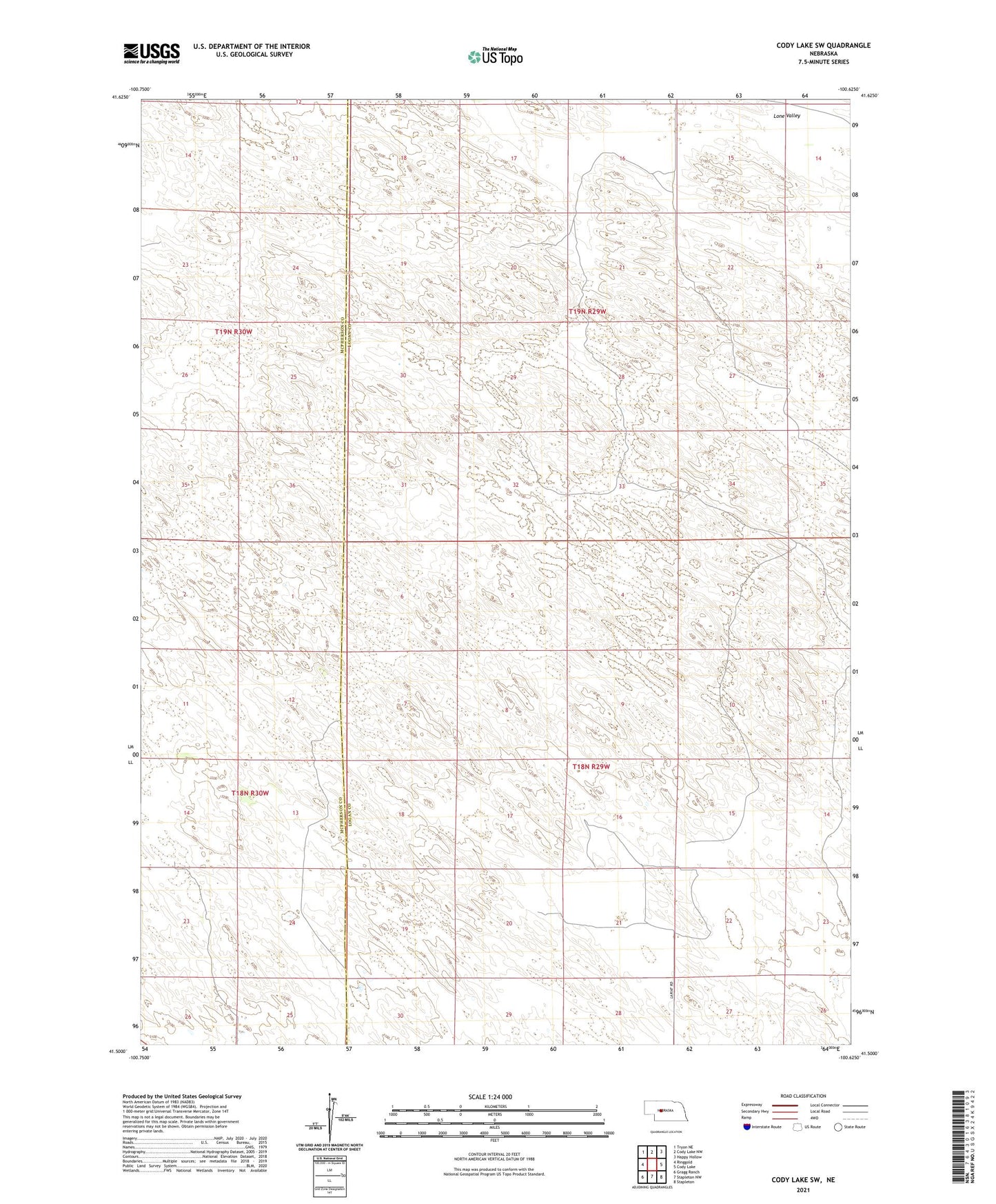 Cody Lake SW Nebraska US Topo Map Image