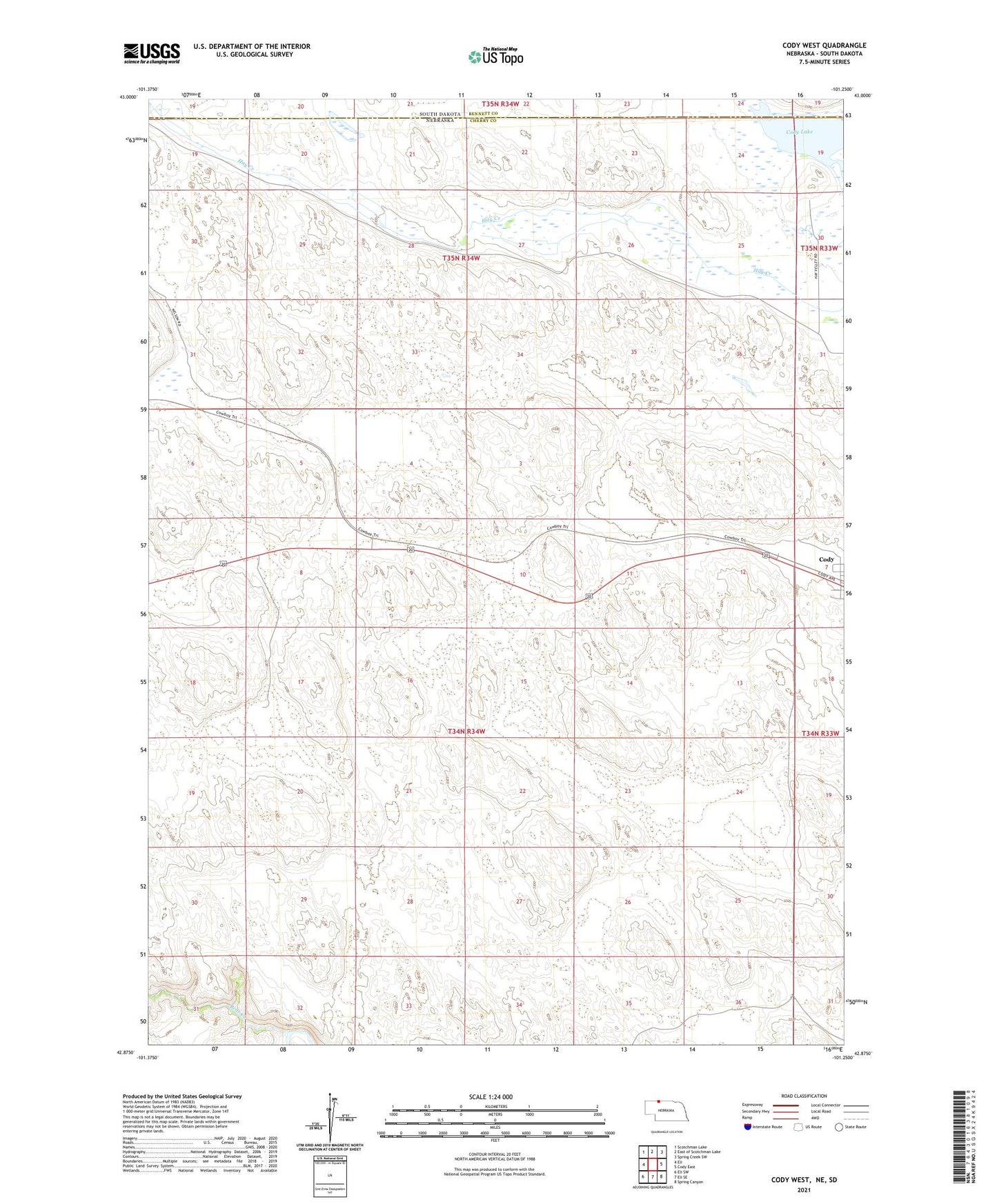 Cody West Nebraska US Topo Map Image