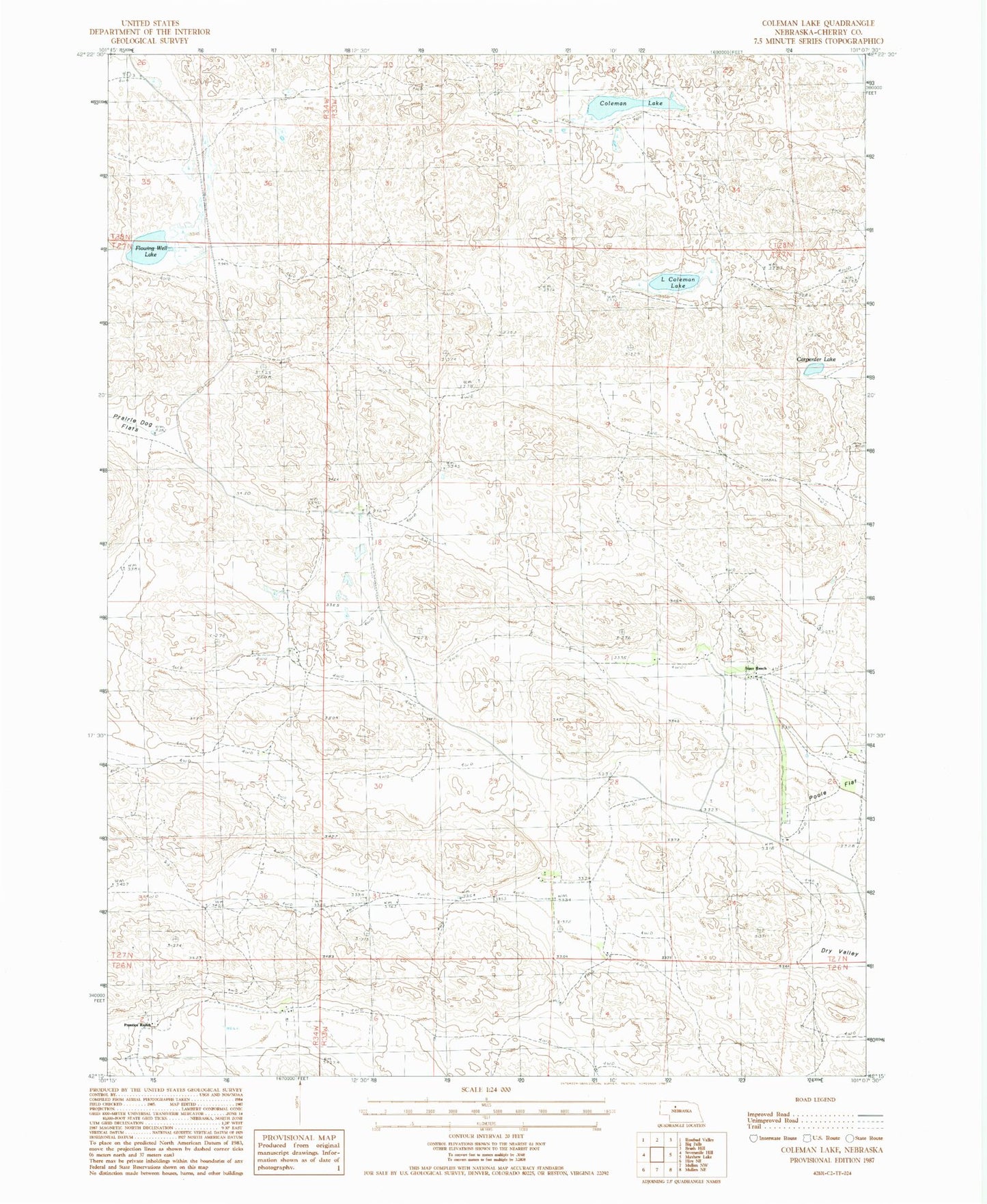 Classic USGS Coleman Lake Nebraska 7.5'x7.5' Topo Map Image