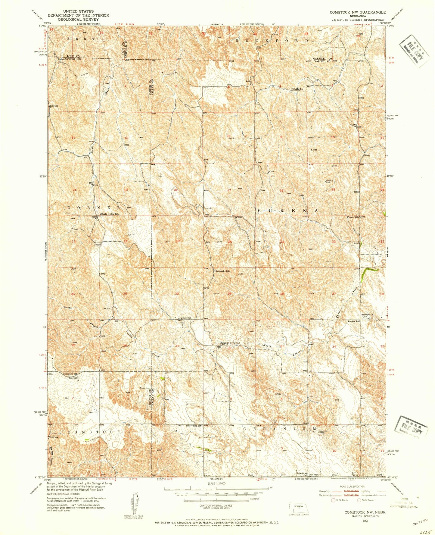 Classic USGS Comstock NW Nebraska 7.5'x7.5' Topo Map Image