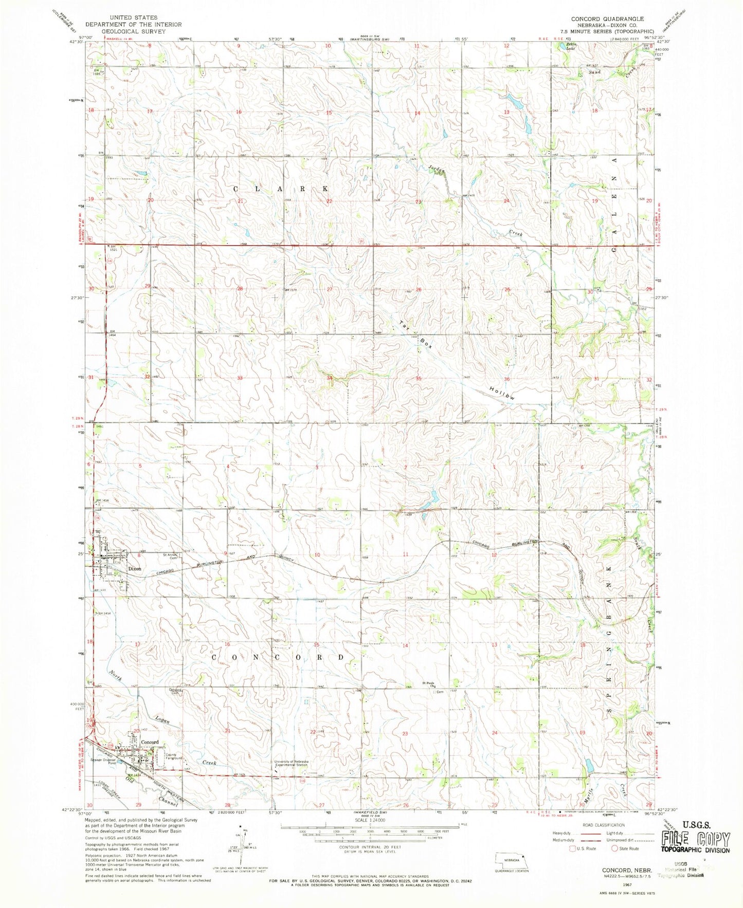 Classic USGS Concord Nebraska 7.5'x7.5' Topo Map Image