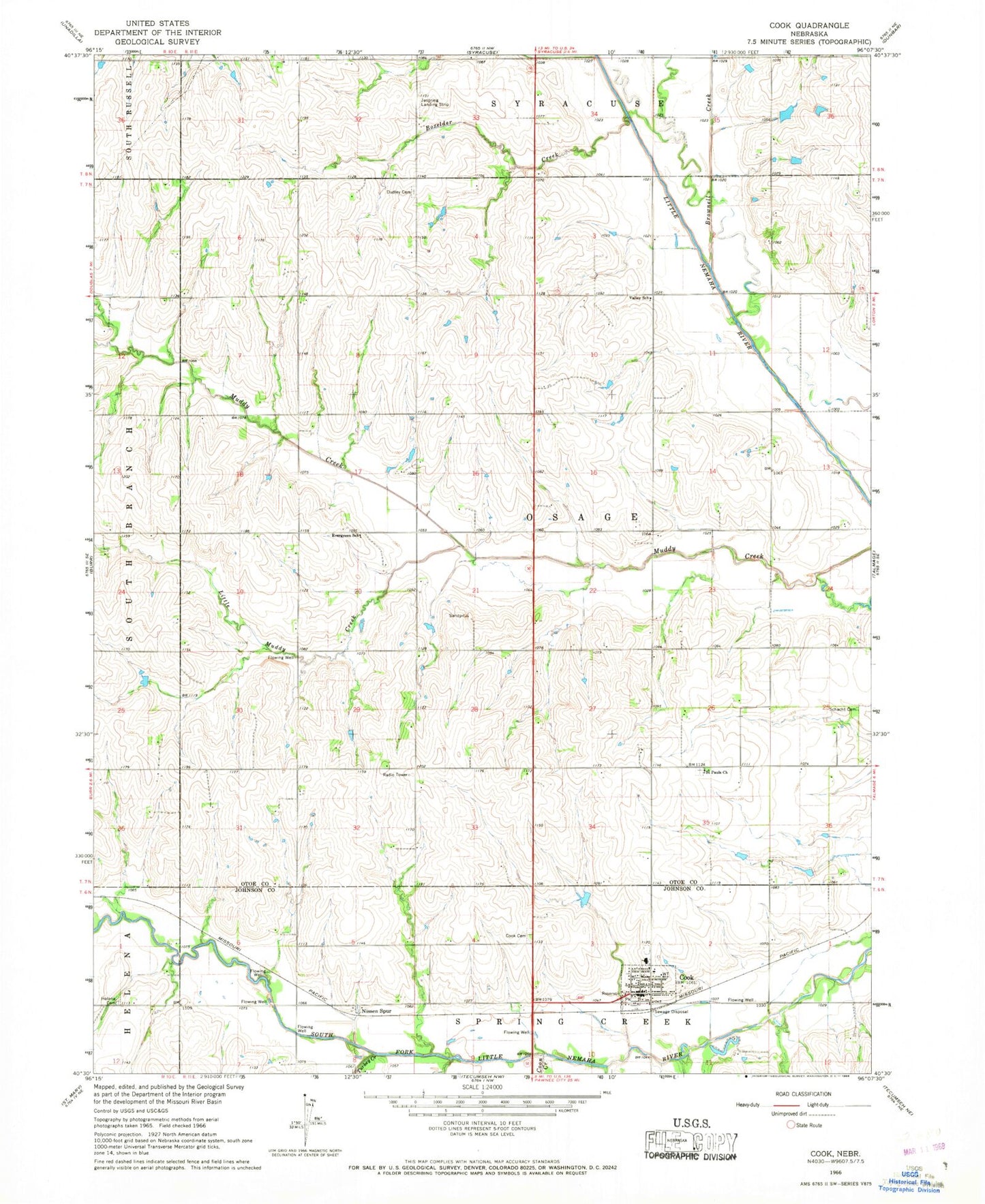 Classic USGS Cook Nebraska 7.5'x7.5' Topo Map Image