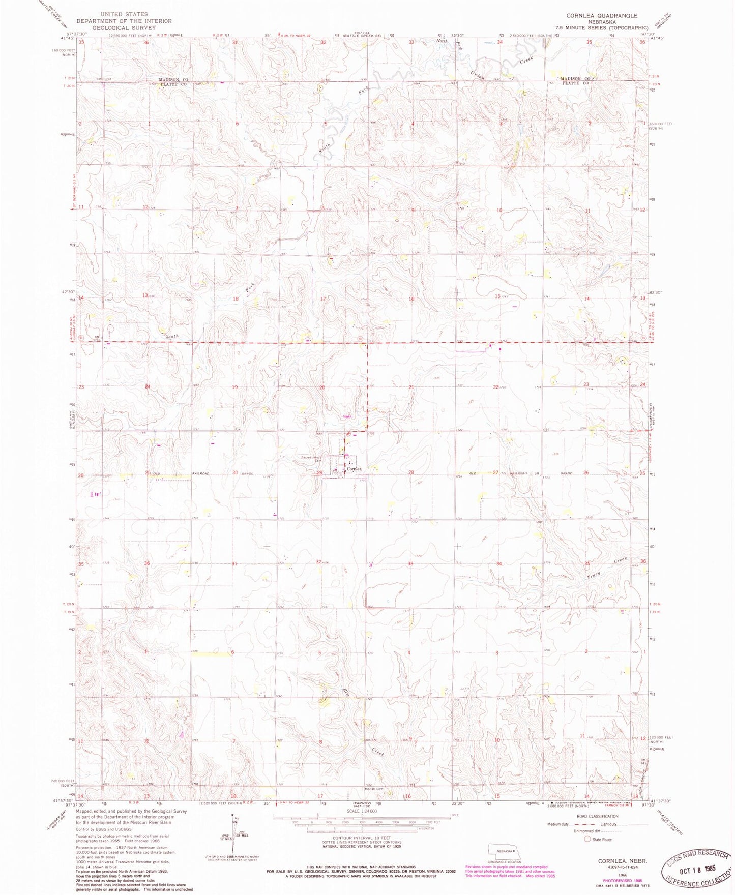 Classic USGS Cornlea Nebraska 7.5'x7.5' Topo Map Image