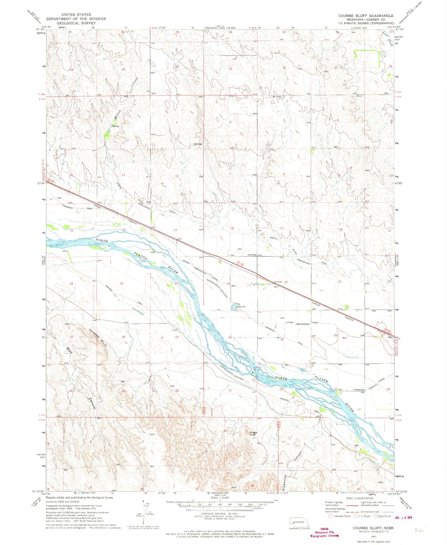 Classic USGS Coumbe Bluff Nebraska 7.5'x7.5' Topo Map Image