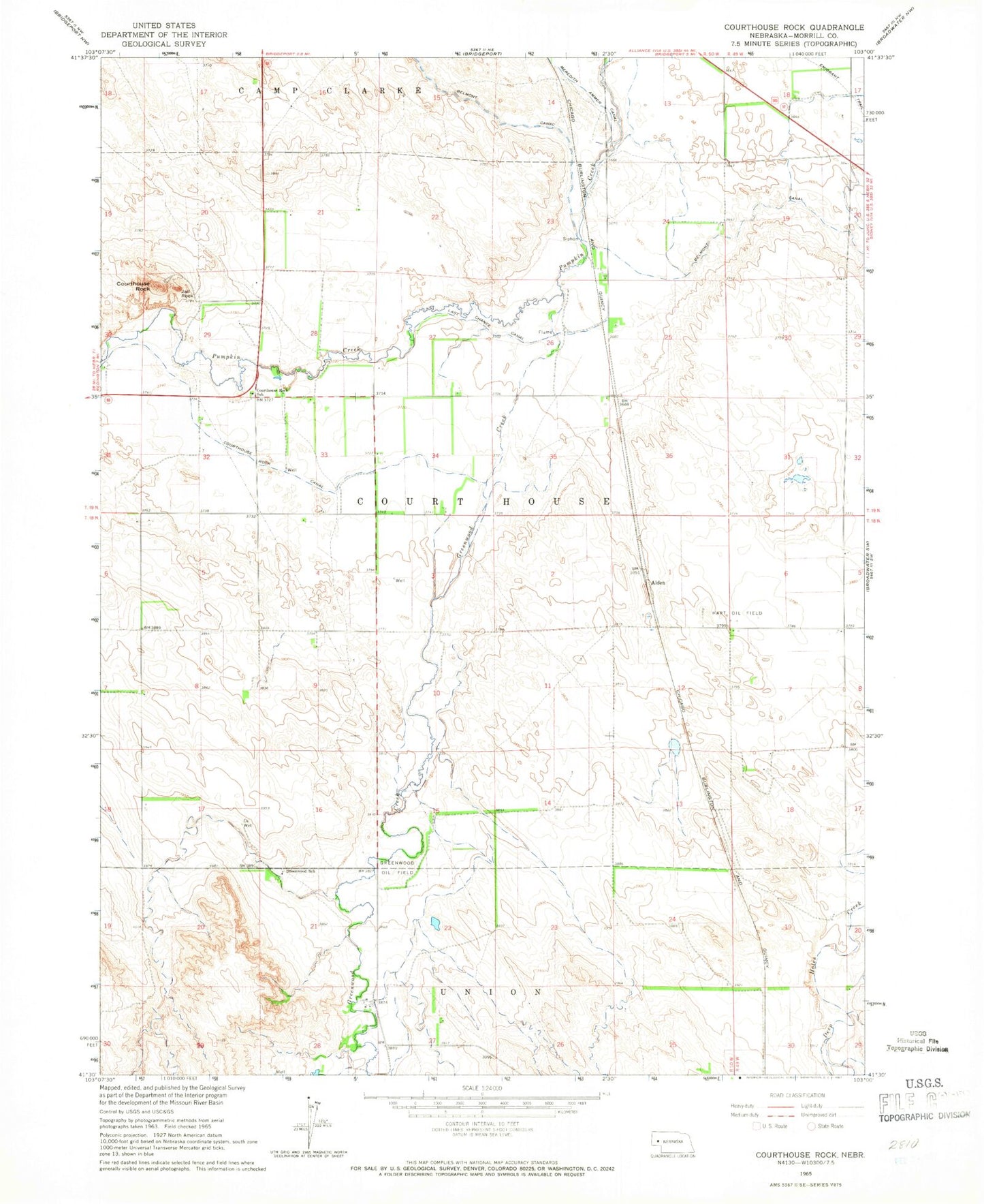 Classic USGS Courthouse Rock Nebraska 7.5'x7.5' Topo Map Image