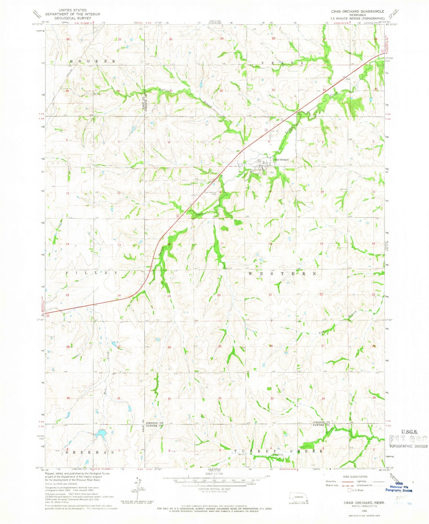 Classic USGS Crab Orchard Nebraska 7.5'x7.5' Topo Map Image