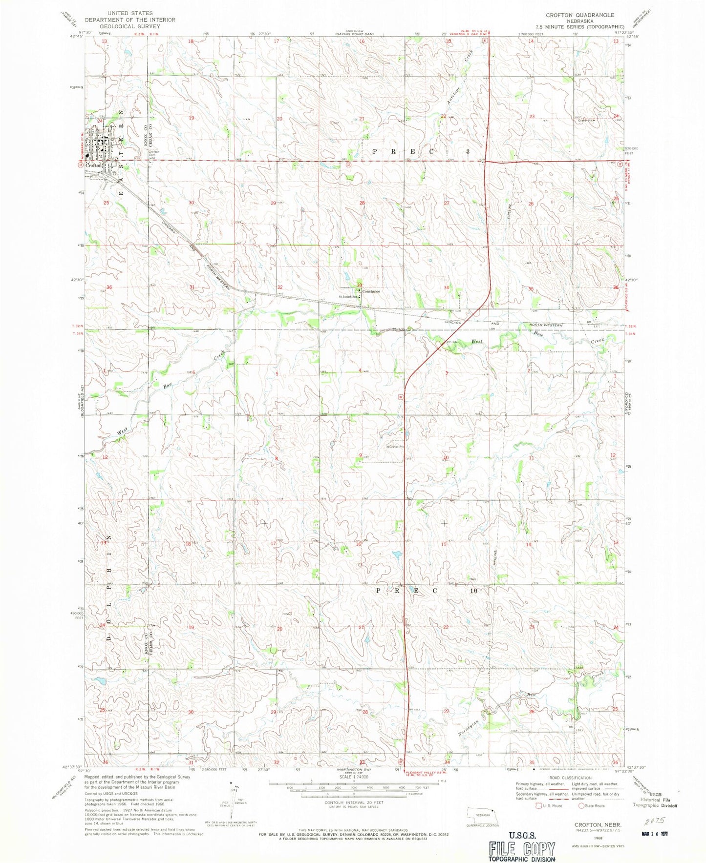 Classic USGS Crofton Nebraska 7.5'x7.5' Topo Map Image