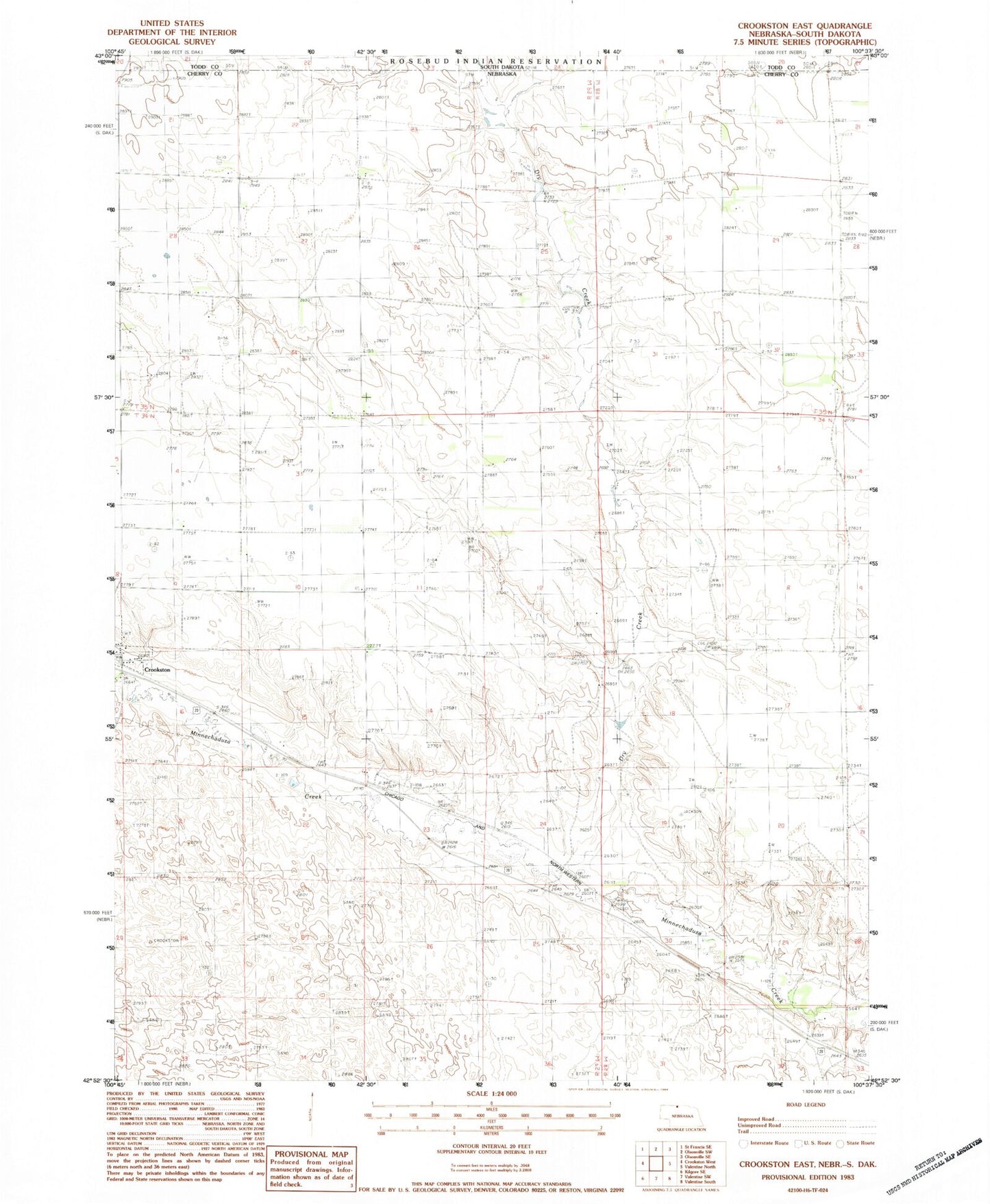 Classic USGS Crookston East Nebraska 7.5'x7.5' Topo Map Image