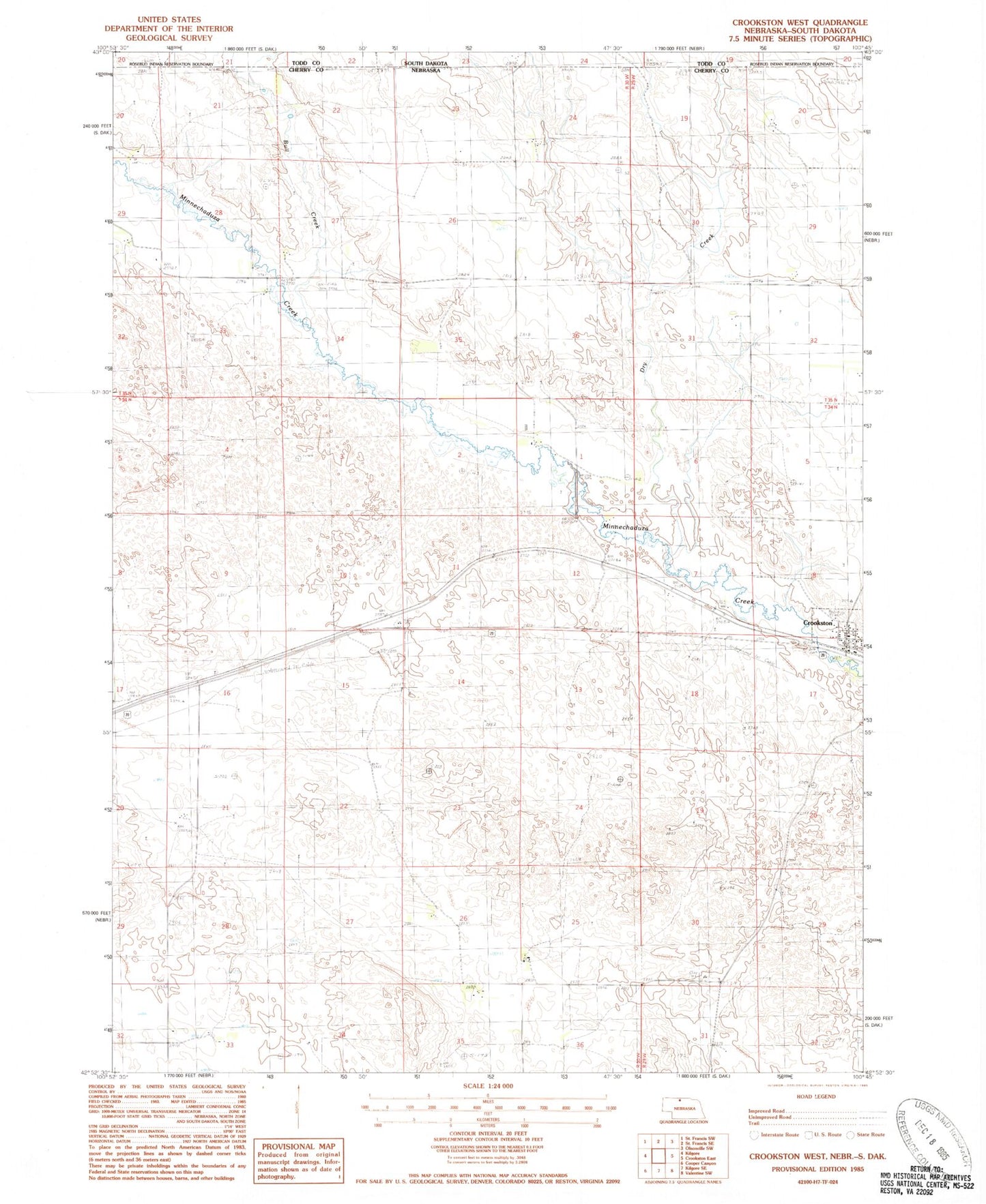 Classic USGS Crookston West Nebraska 7.5'x7.5' Topo Map Image