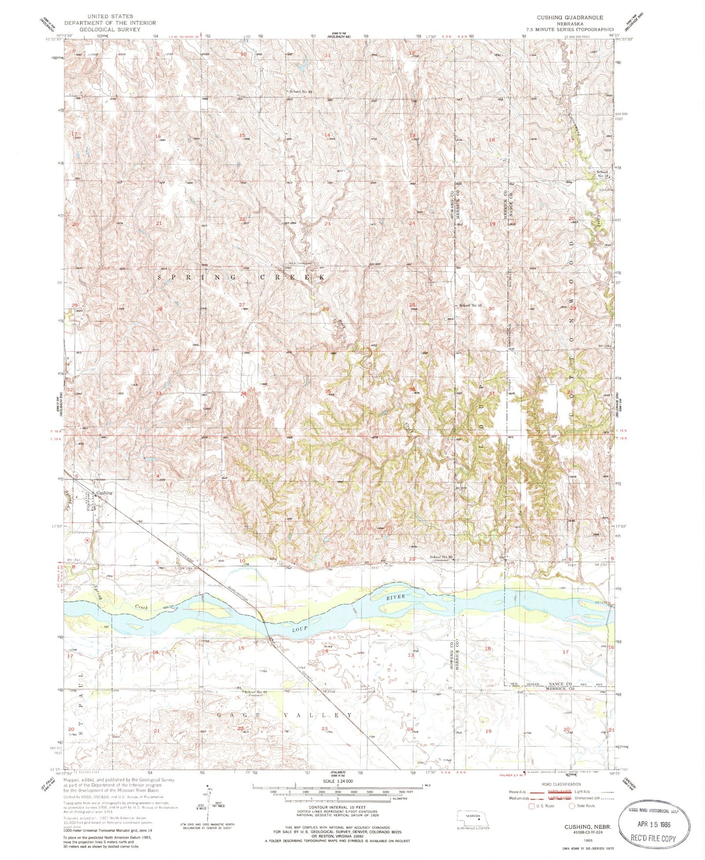 Classic USGS Cushing Nebraska 7.5'x7.5' Topo Map Image