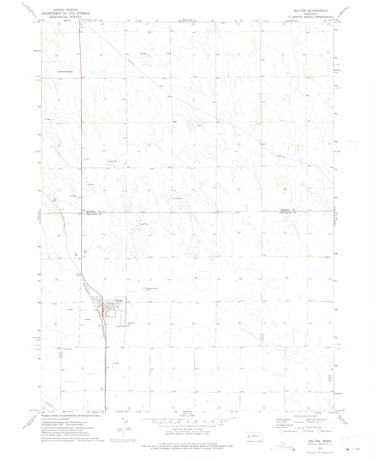 Classic USGS Dalton Nebraska 7.5'x7.5' Topo Map Image