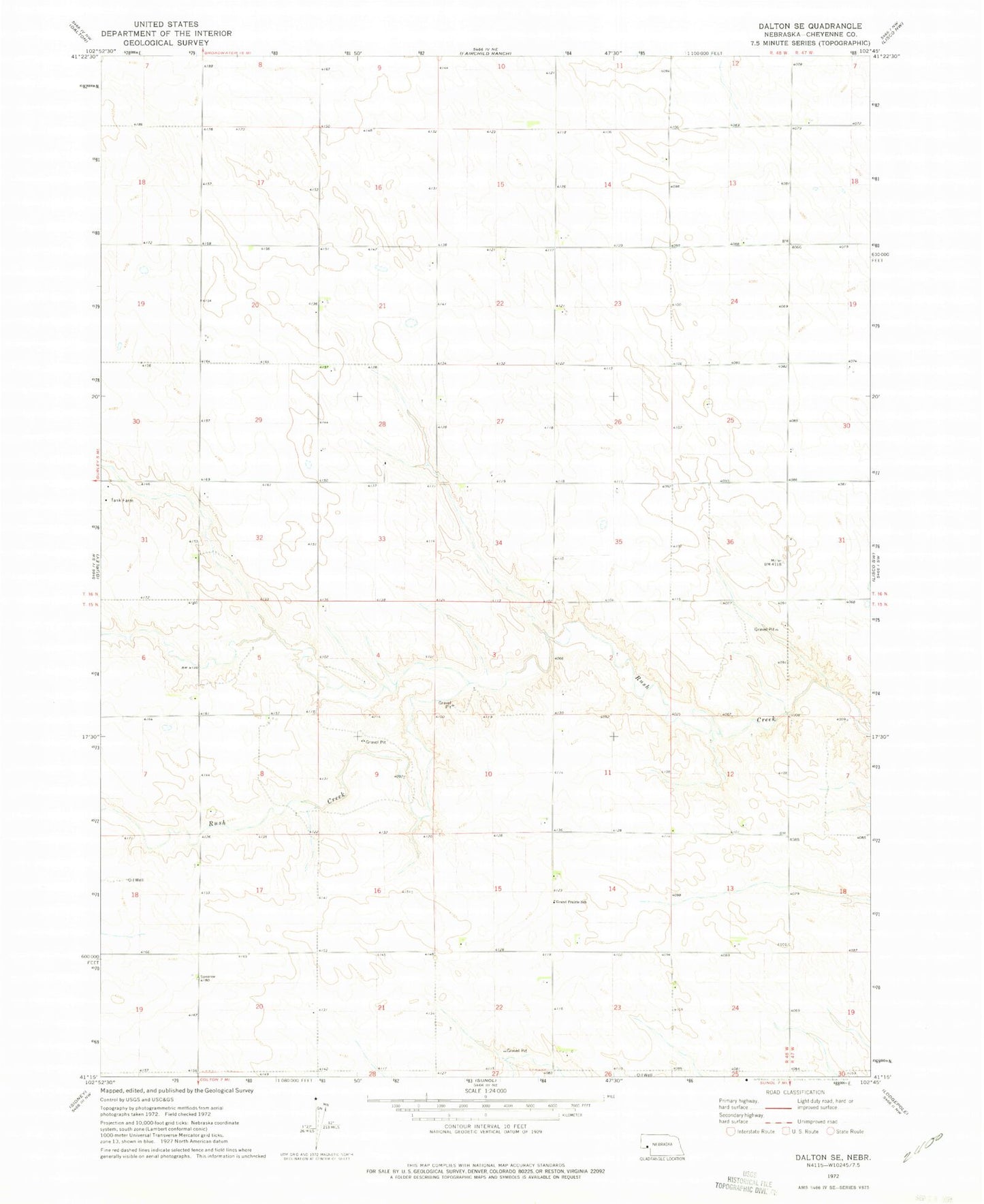 Classic USGS Dalton SE Nebraska 7.5'x7.5' Topo Map Image
