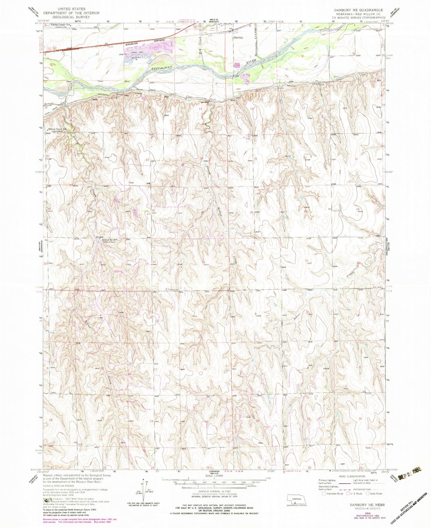 Classic USGS Danbury NE Nebraska 7.5'x7.5' Topo Map Image