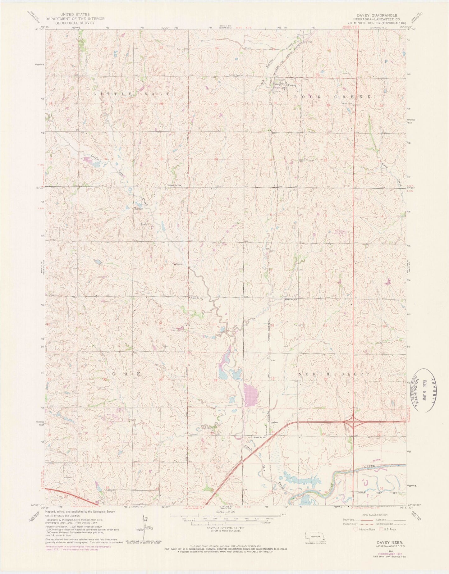 Classic USGS Davey Nebraska 7.5'x7.5' Topo Map Image