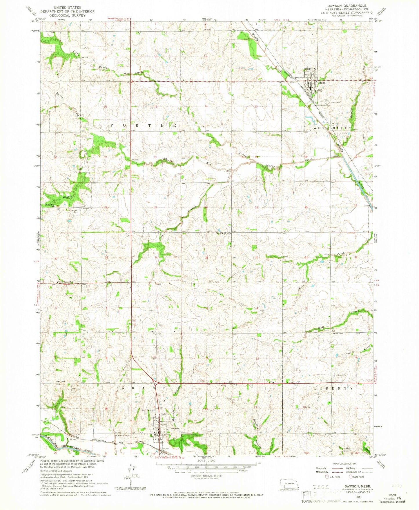 Classic USGS Dawson Nebraska 7.5'x7.5' Topo Map Image