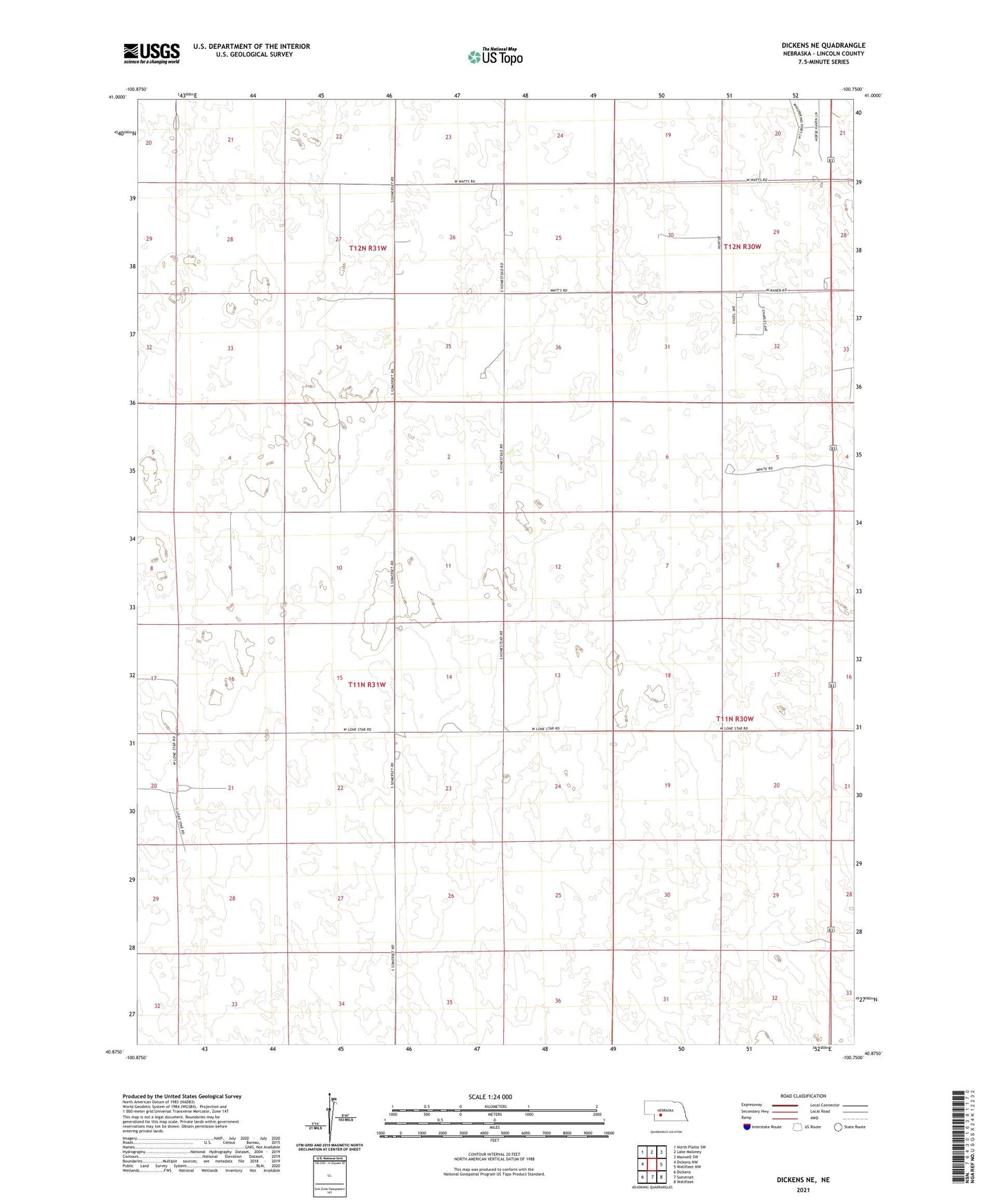 Dickens NE Nebraska US Topo Map Image