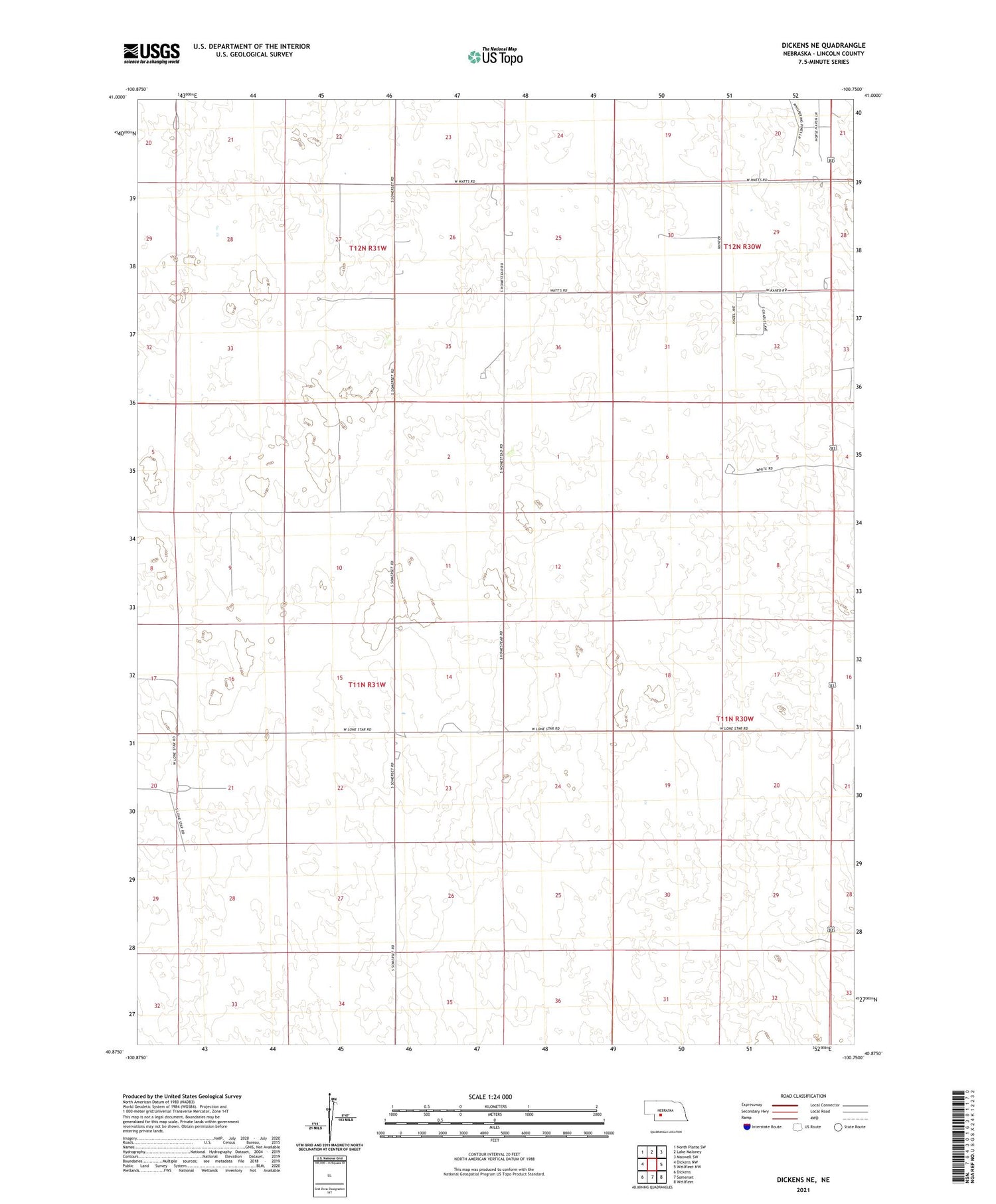 Dickens NE Nebraska US Topo Map Image