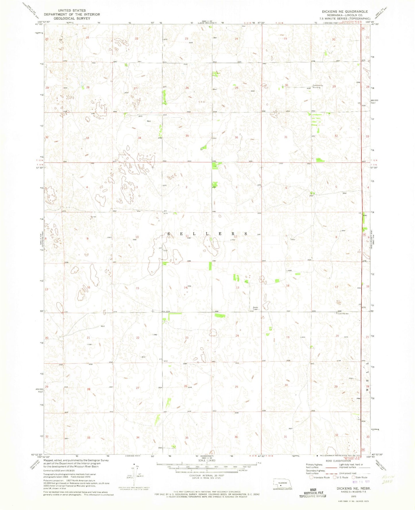 Classic USGS Dickens NE Nebraska 7.5'x7.5' Topo Map Image