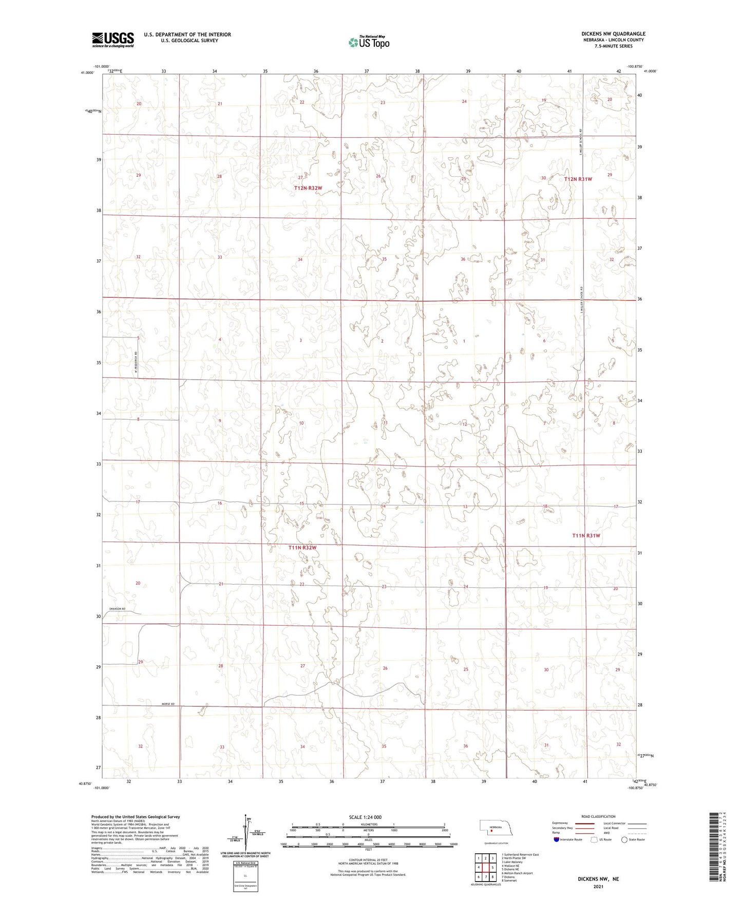 Dickens NW Nebraska US Topo Map Image
