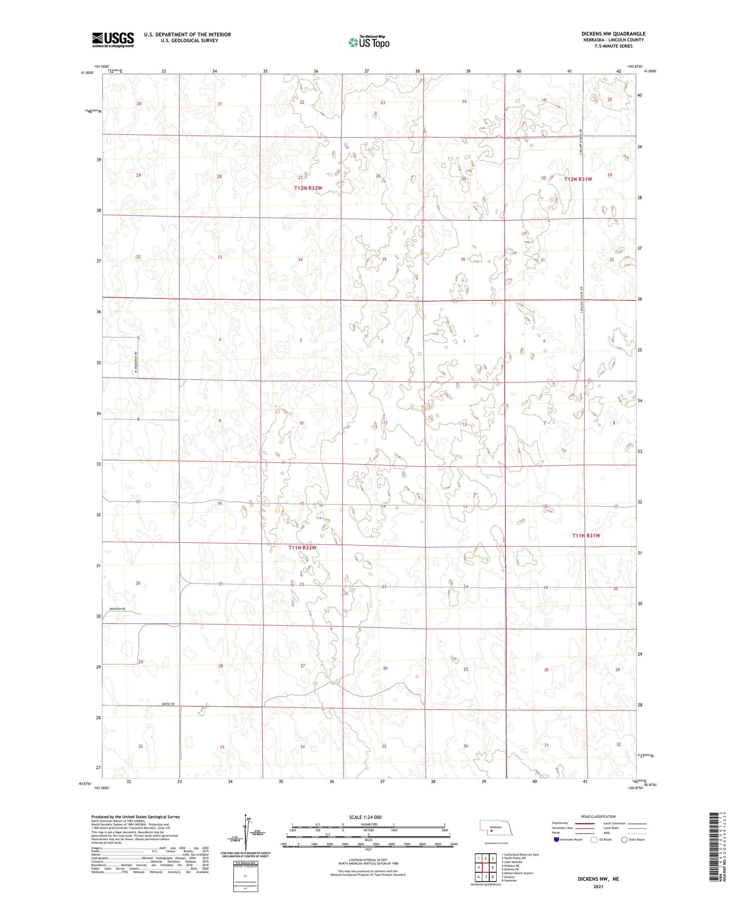 Dickens NW Nebraska US Topo Map Image