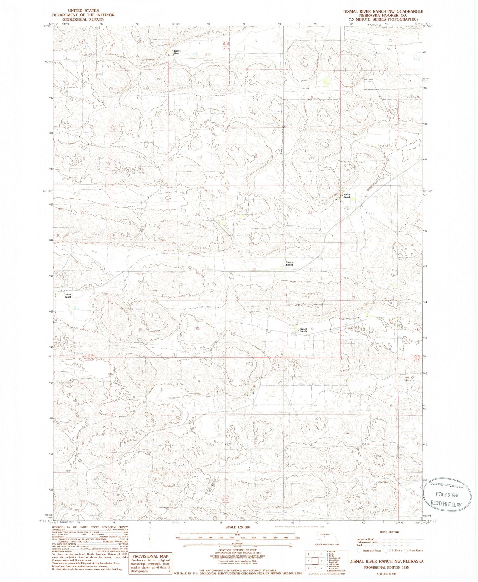 Classic USGS Dismal River Ranch NW Nebraska 7.5'x7.5' Topo Map MyTopo