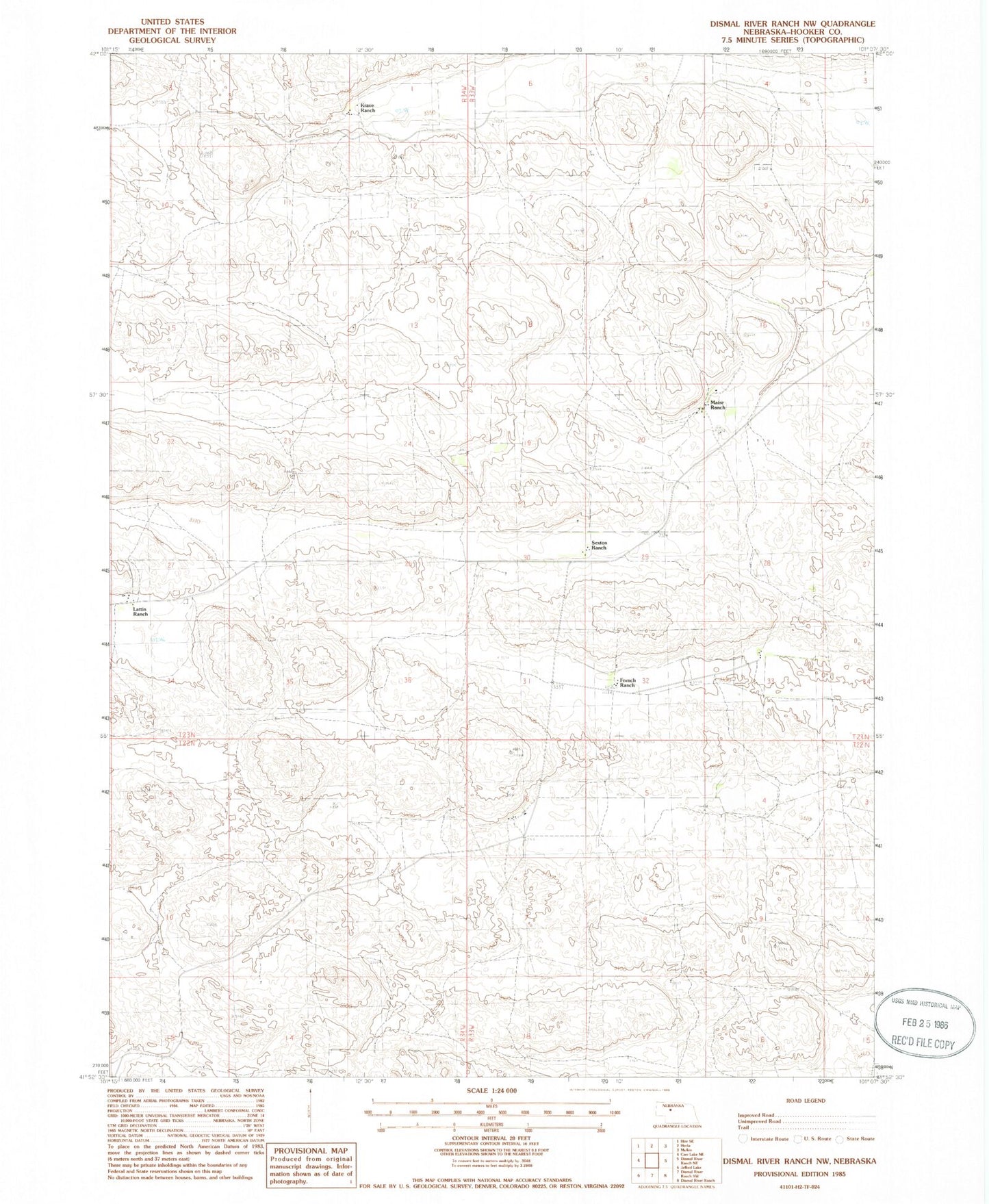 Classic USGS Dismal River Ranch NW Nebraska 7.5'x7.5' Topo Map Image