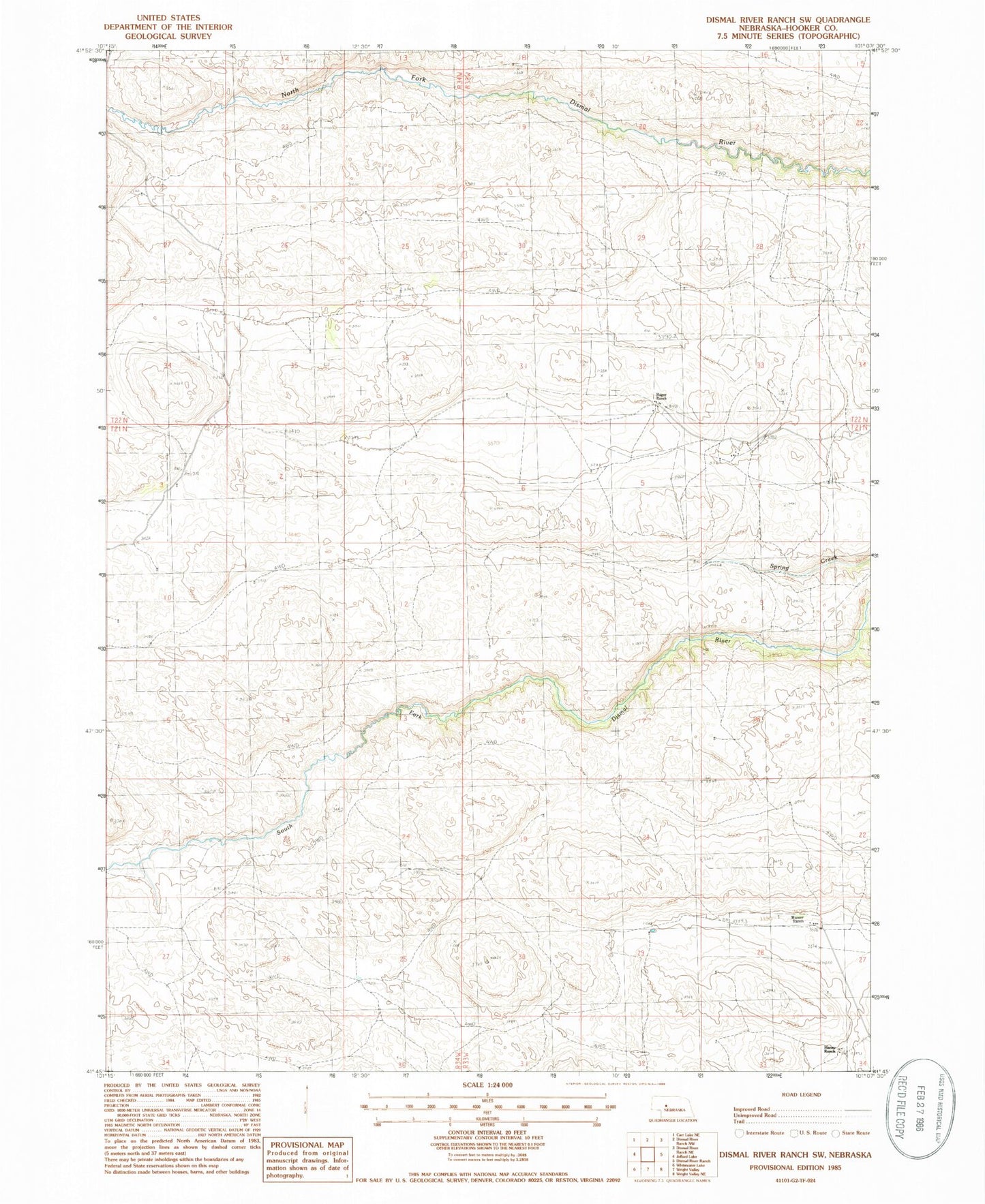 Classic USGS Dismal River Ranch SW Nebraska 7.5'x7.5' Topo Map Image