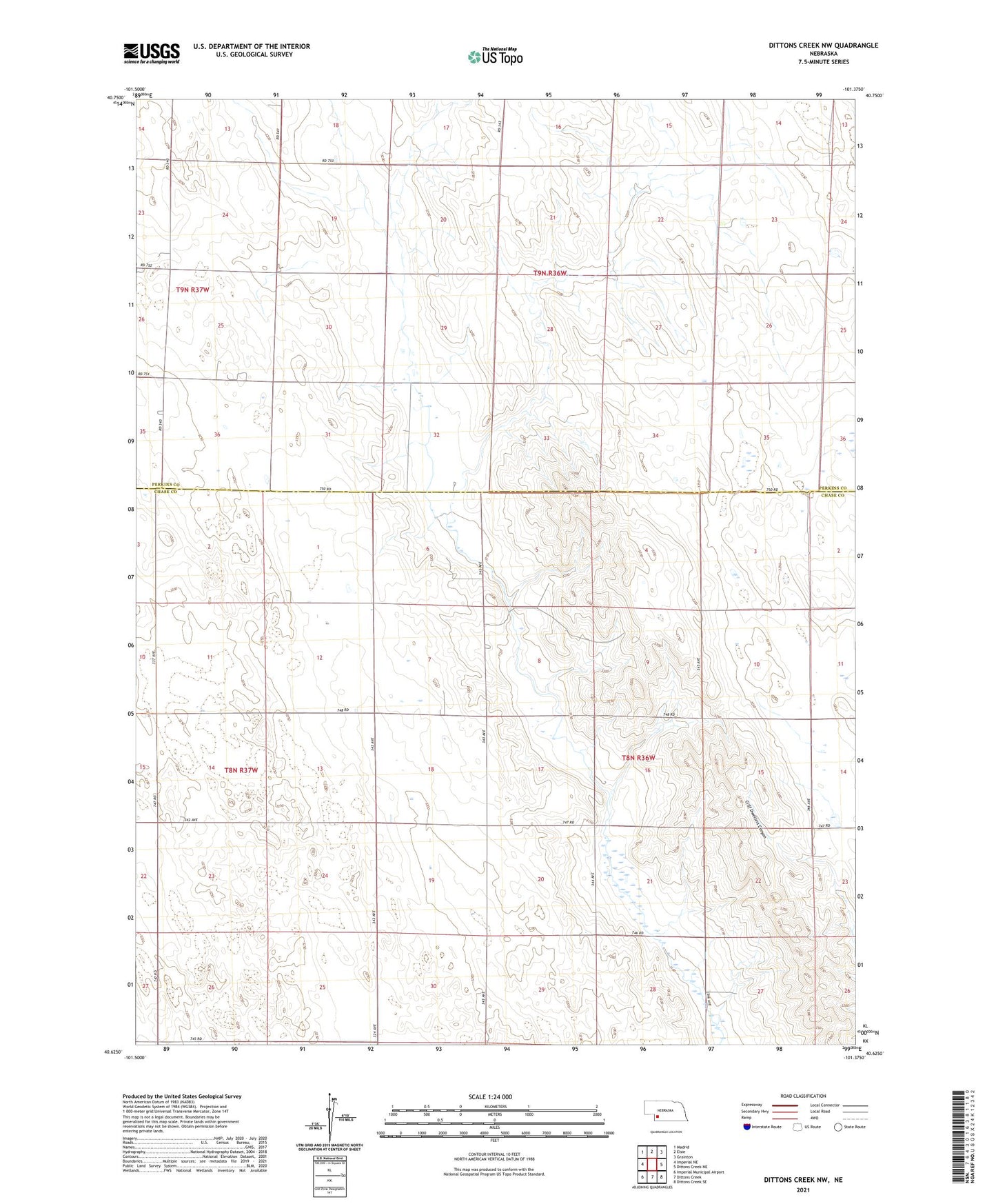 Dittons Creek NW Nebraska US Topo Map Image