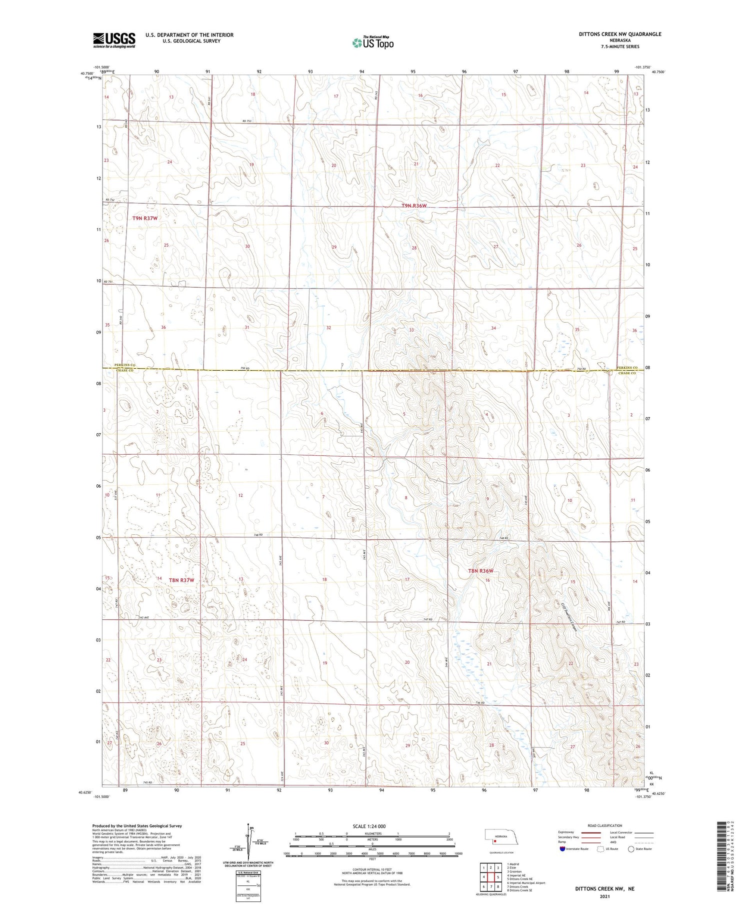 Dittons Creek NW Nebraska US Topo Map Image