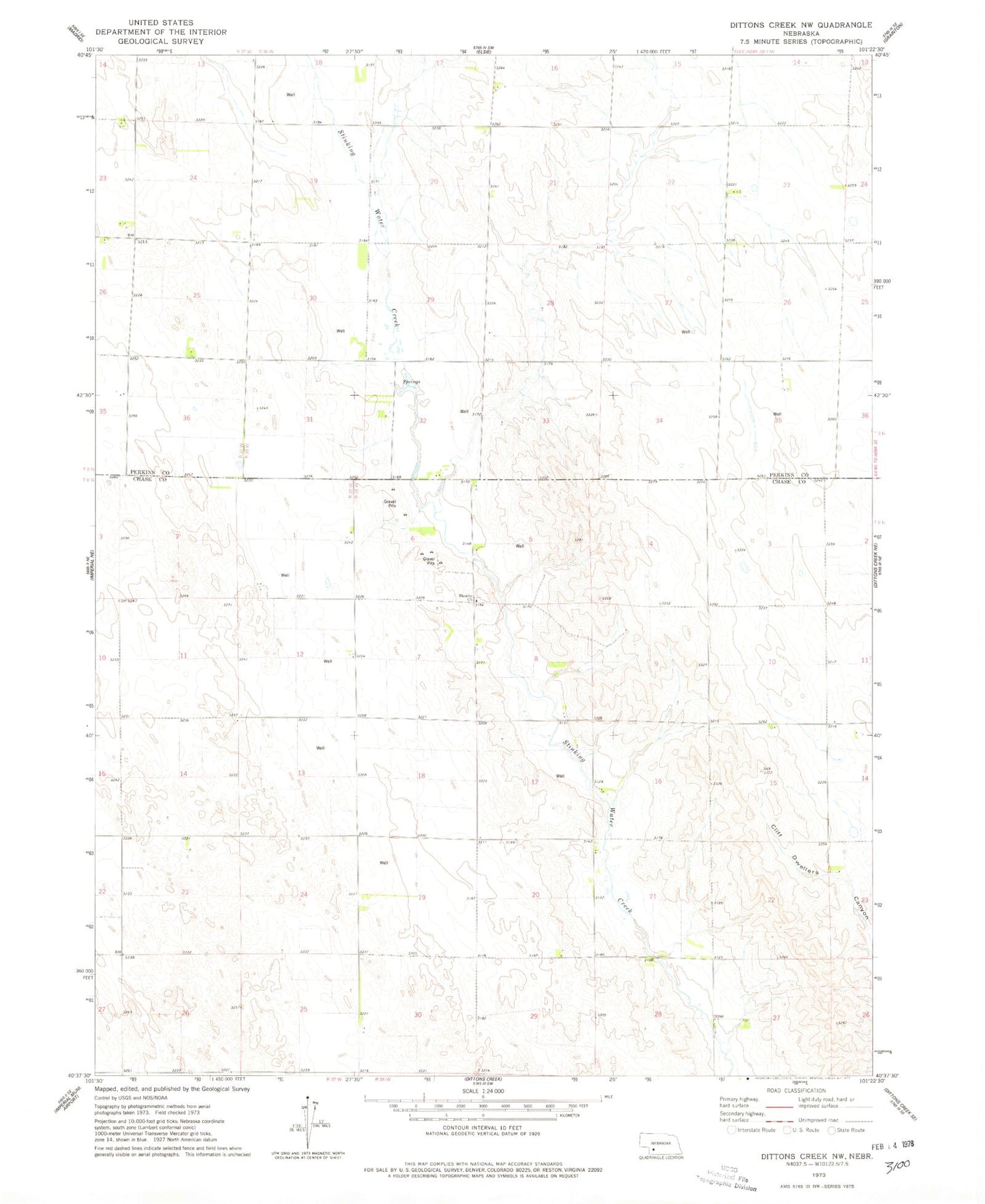 Classic USGS Dittons Creek NW Nebraska 7.5'x7.5' Topo Map Image