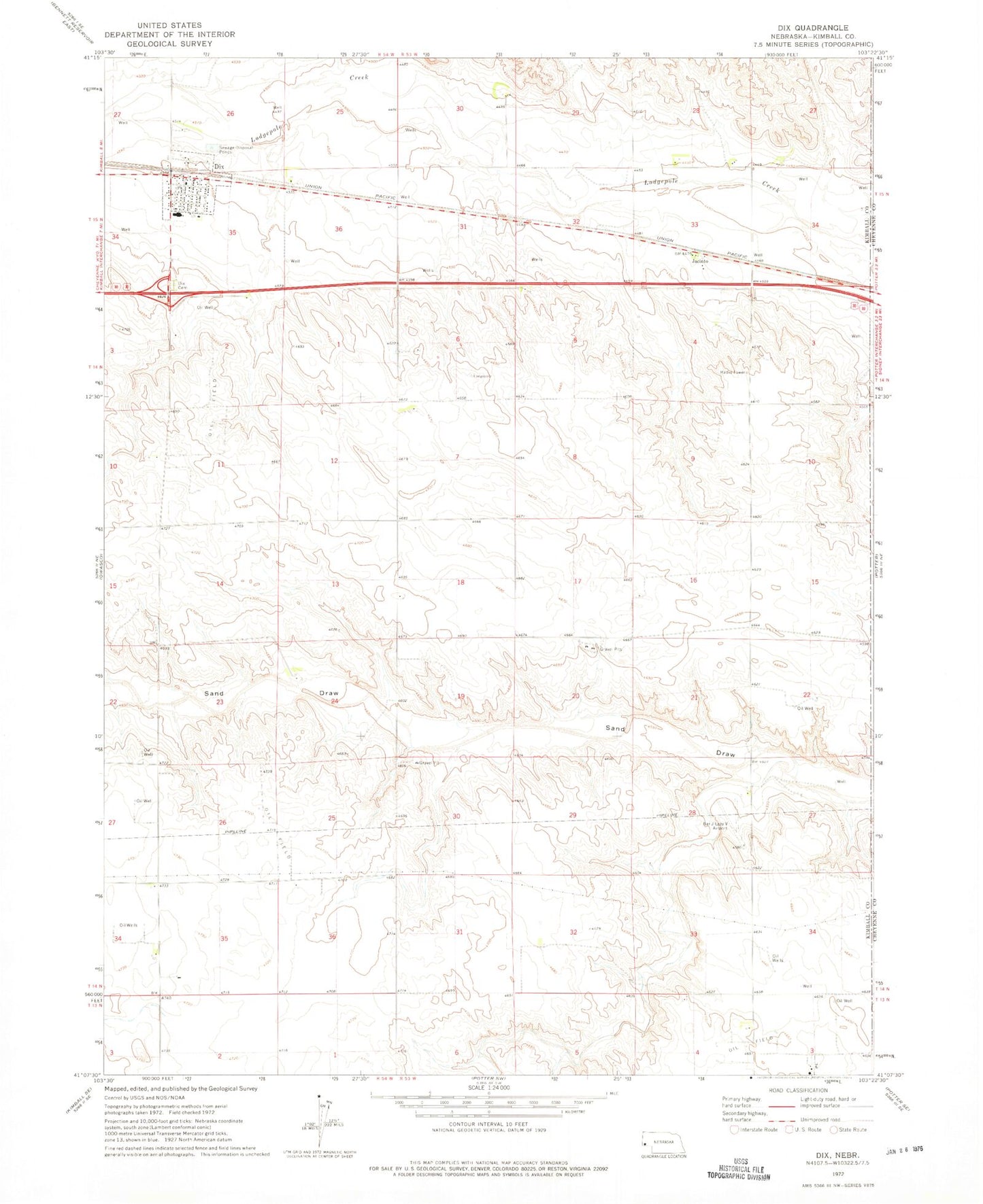 Classic USGS Dix Nebraska 7.5'x7.5' Topo Map Image