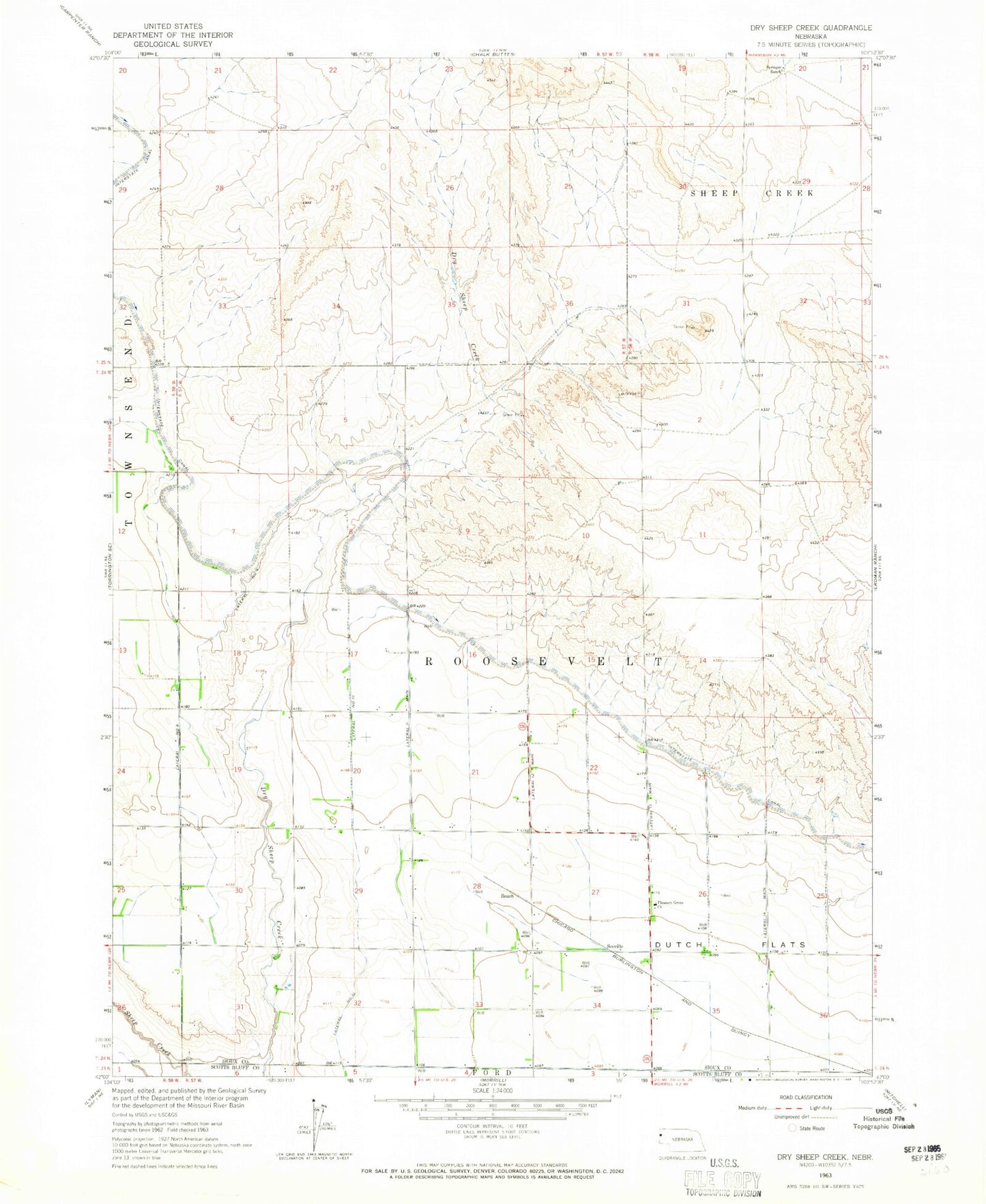 Classic USGS Dry Sheep Creek Nebraska 7.5'x7.5' Topo Map Image