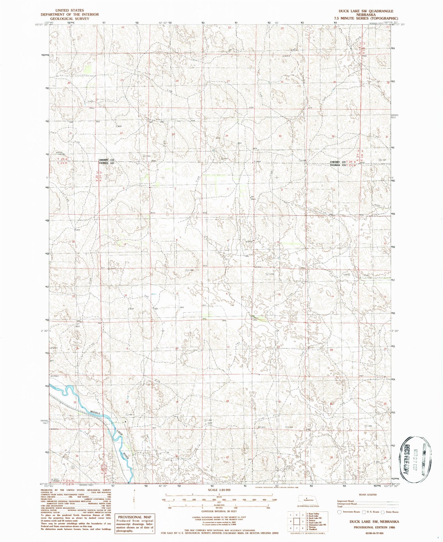 Classic USGS Duck Lake SW Nebraska 7.5'x7.5' Topo Map Image