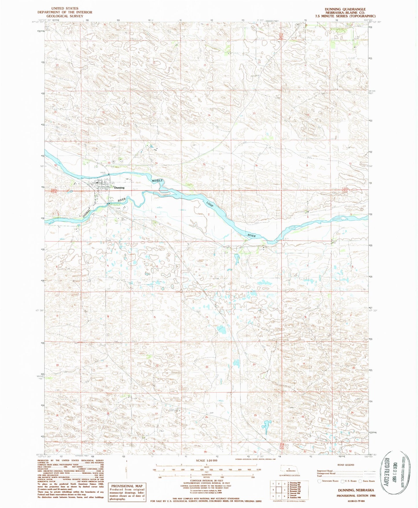 Classic USGS Dunning Nebraska 7.5'x7.5' Topo Map Image