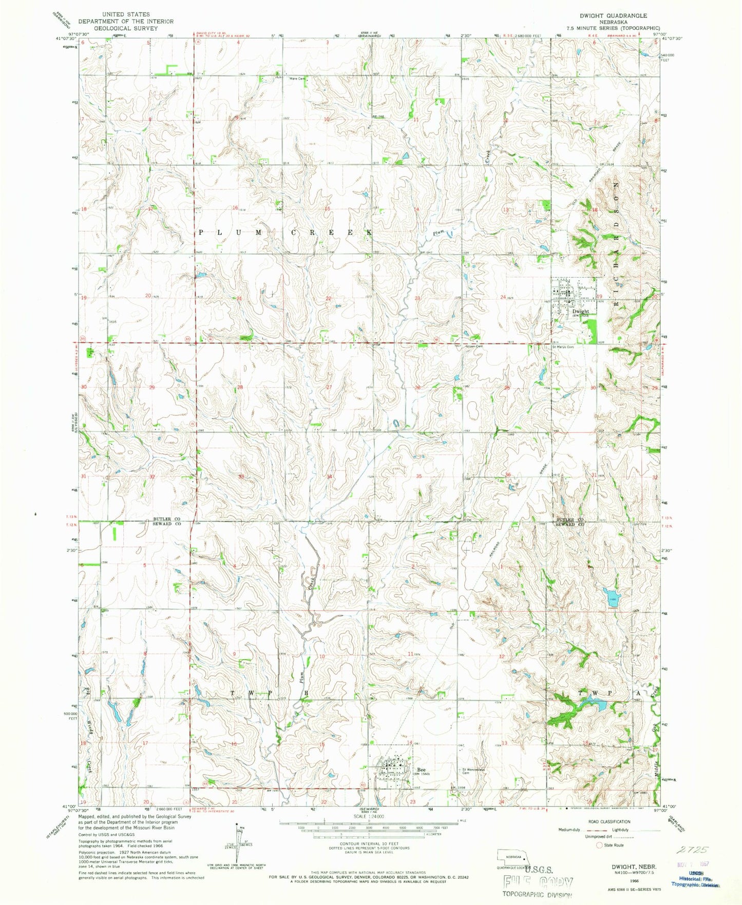 Classic USGS Dwight Nebraska 7.5'x7.5' Topo Map Image