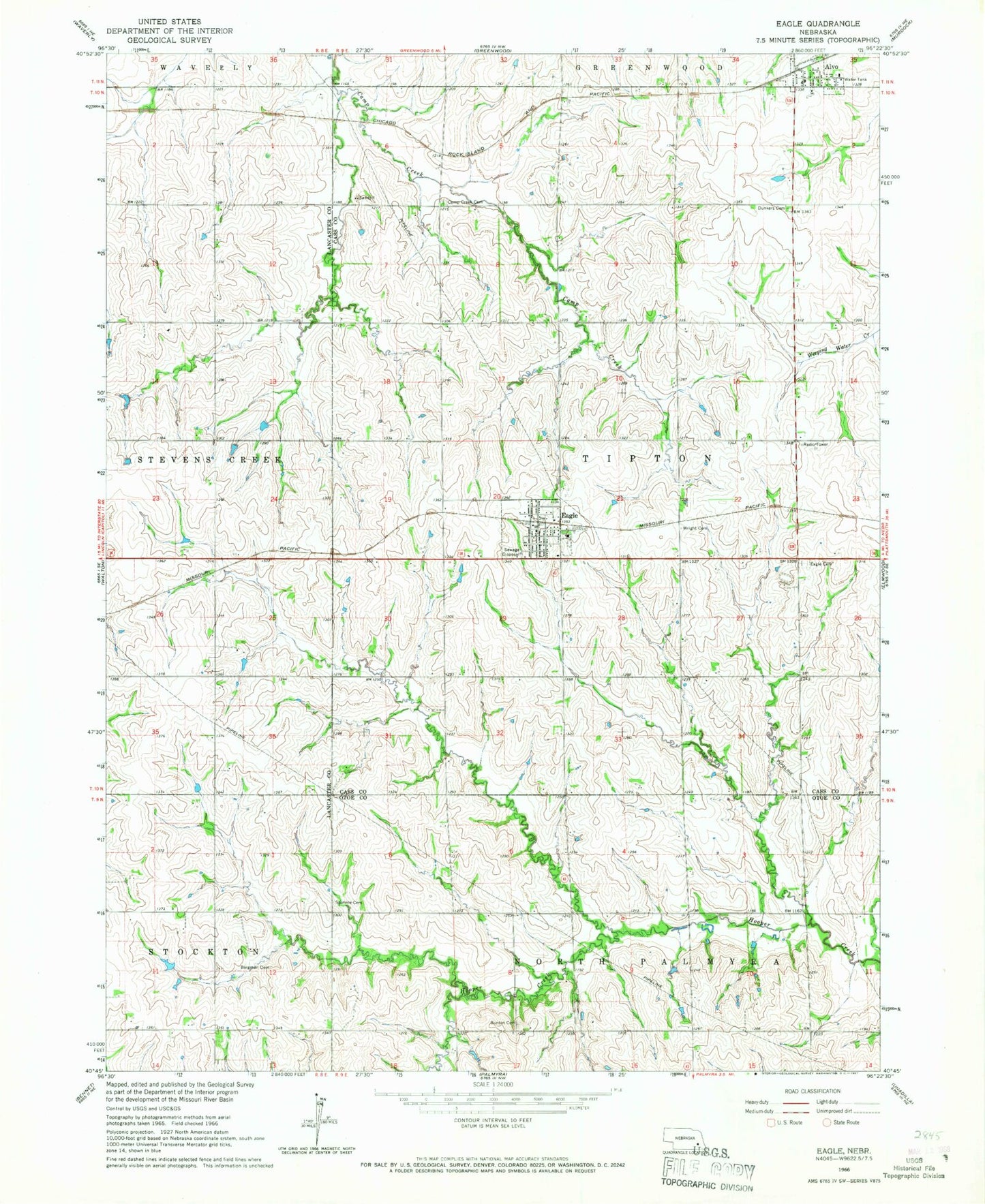 Classic USGS Eagle Nebraska 7.5'x7.5' Topo Map Image
