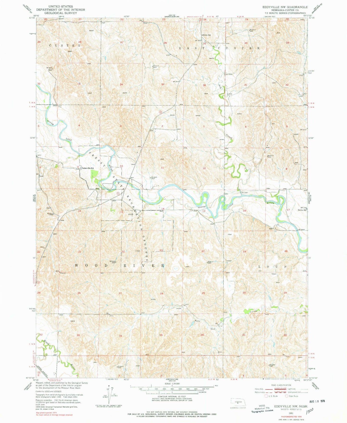 Classic USGS Eddyville NW Nebraska 7.5'x7.5' Topo Map Image