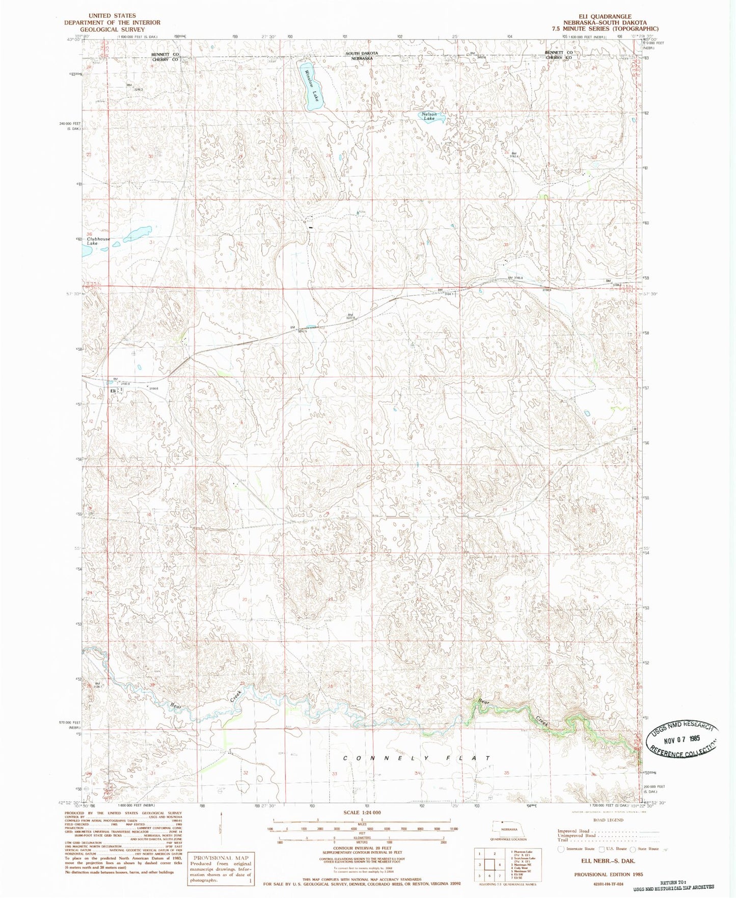 Classic USGS Eli Nebraska 7.5'x7.5' Topo Map Image