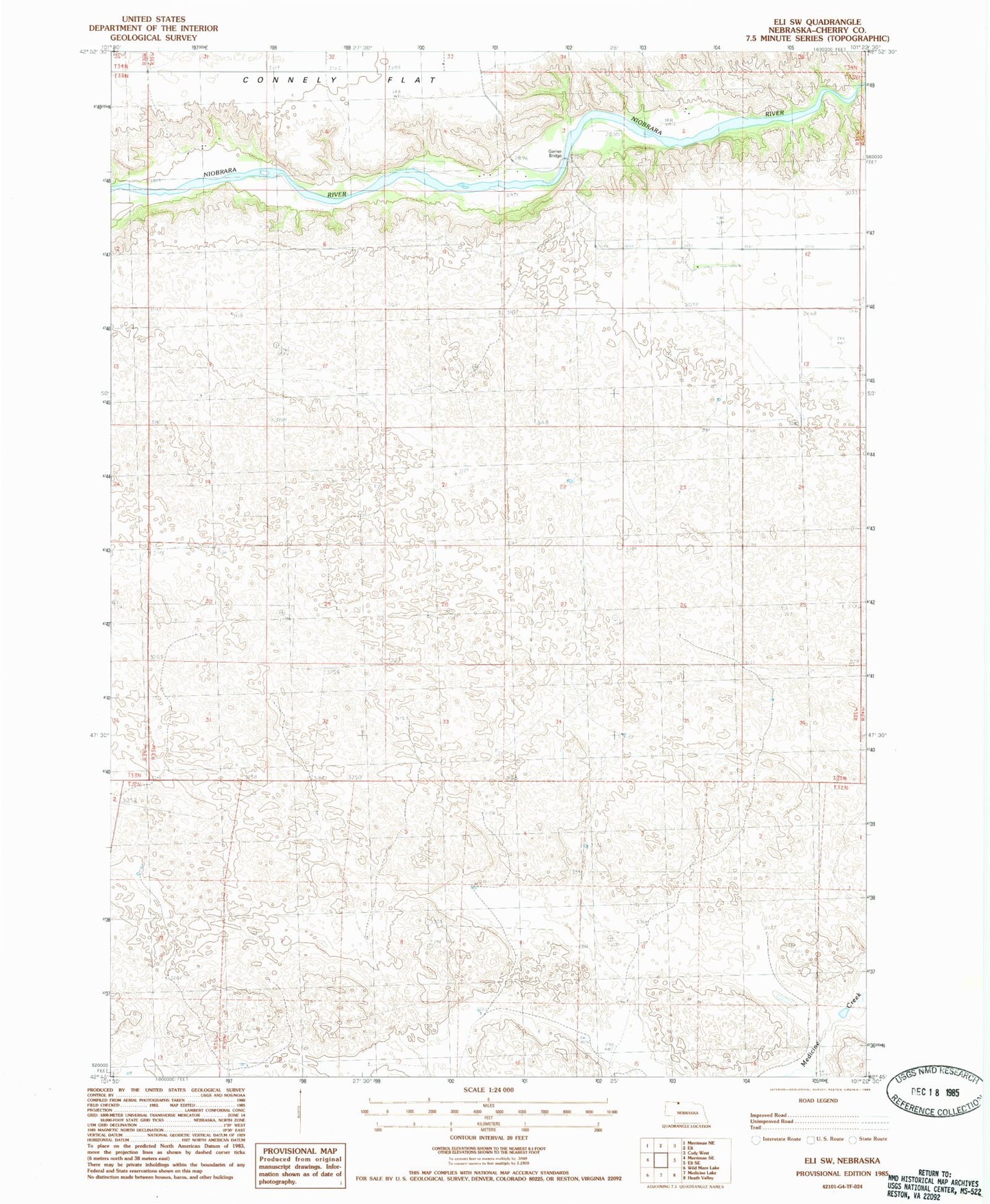 Classic USGS Eli SW Nebraska 7.5'x7.5' Topo Map Image