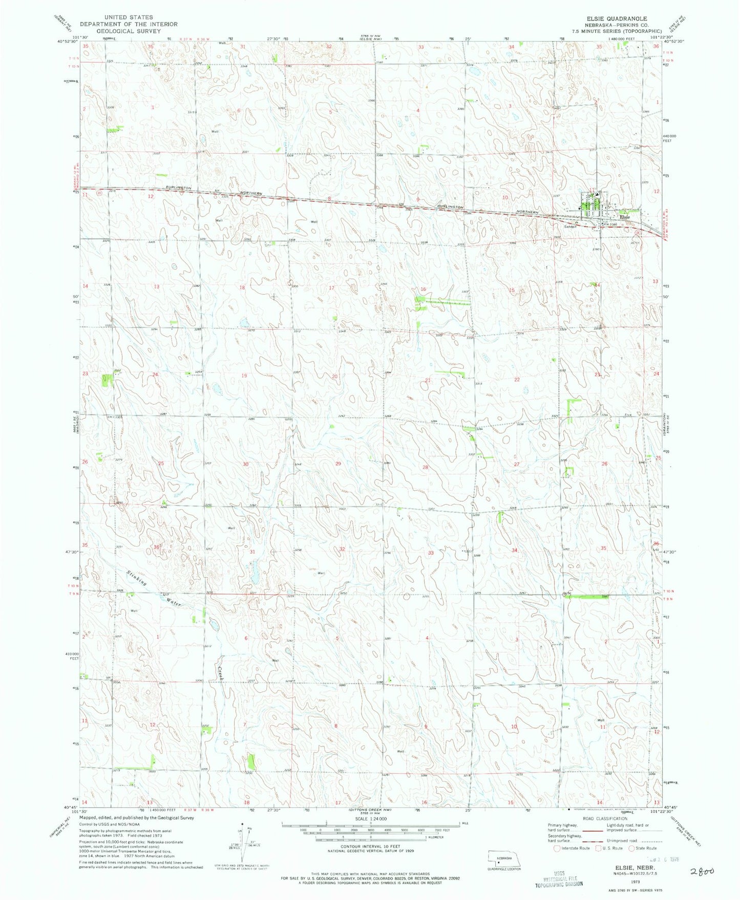 Classic USGS Elsie Nebraska 7.5'x7.5' Topo Map Image