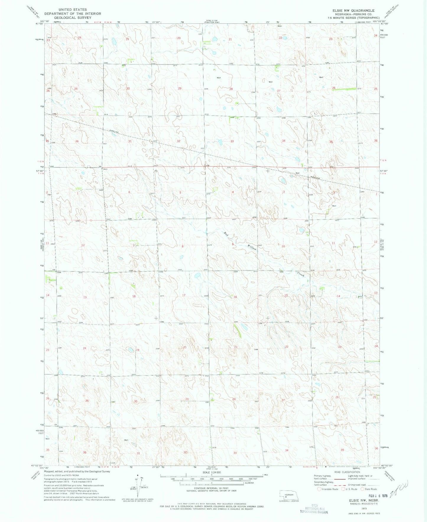 Classic USGS Elsie NW Nebraska 7.5'x7.5' Topo Map Image