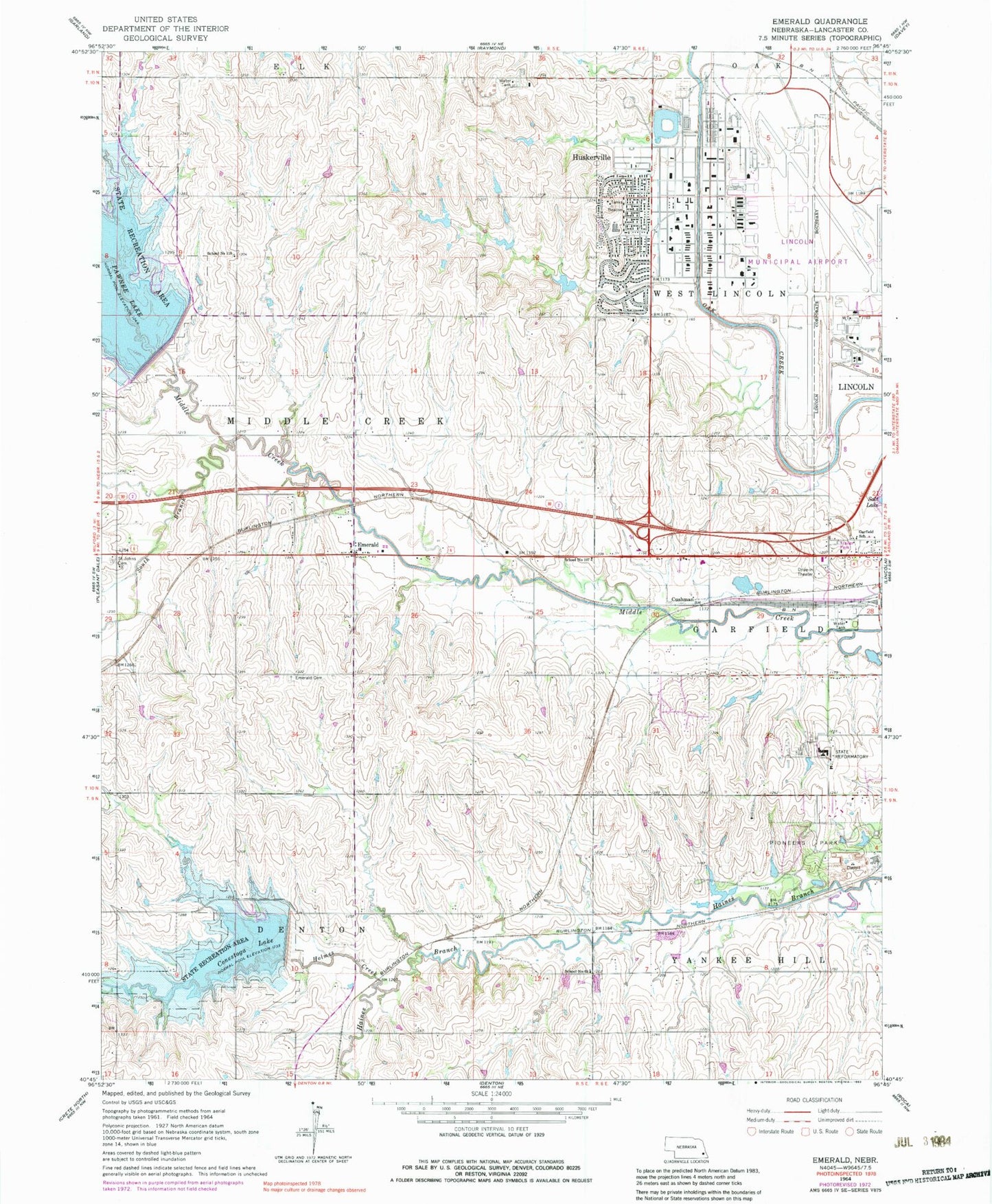 Classic USGS Emerald Nebraska 7.5'x7.5' Topo Map Image