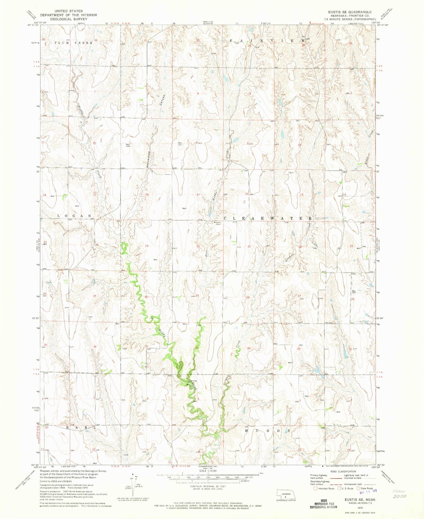 Classic USGS Eustis SE Nebraska 7.5'x7.5' Topo Map Image