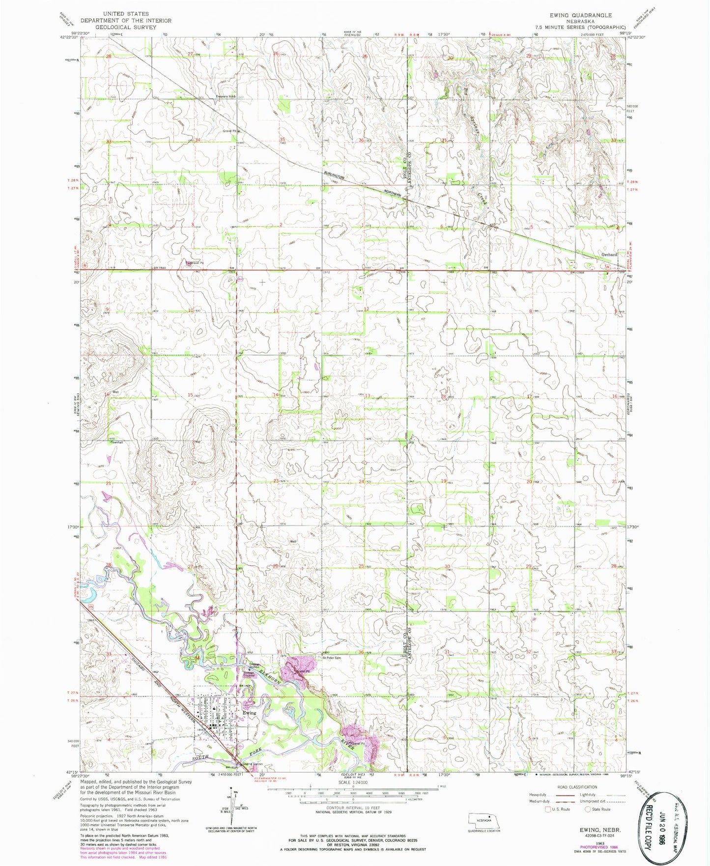Classic USGS Ewing Nebraska 7.5'x7.5' Topo Map Image