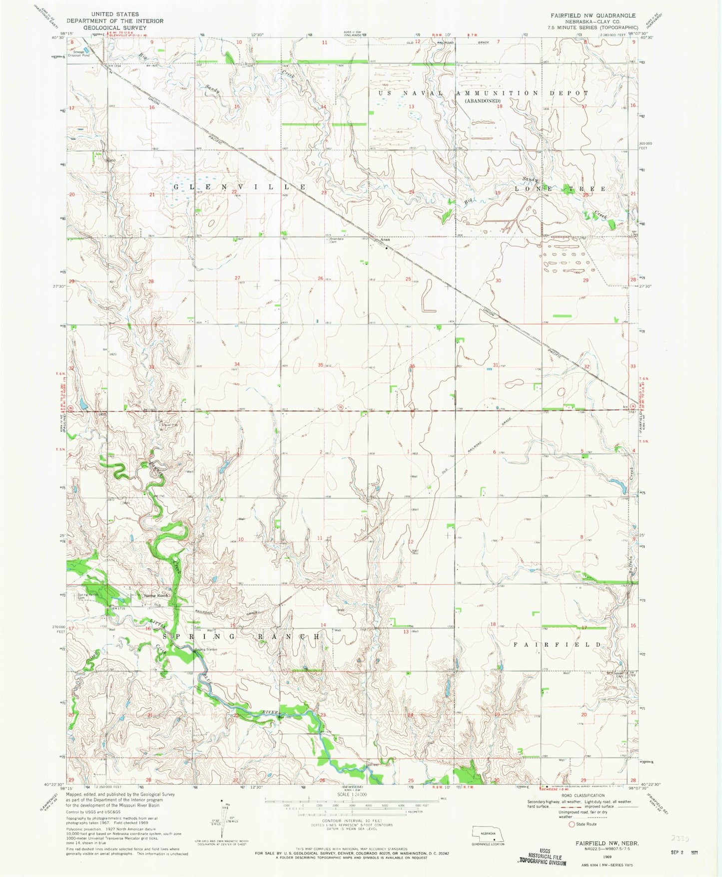 Classic USGS Fairfield NW Nebraska 7.5'x7.5' Topo Map Image