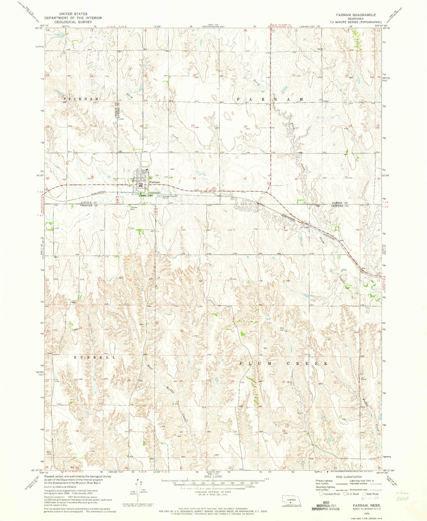 Classic USGS Farnam Nebraska 7.5'x7.5' Topo Map Image